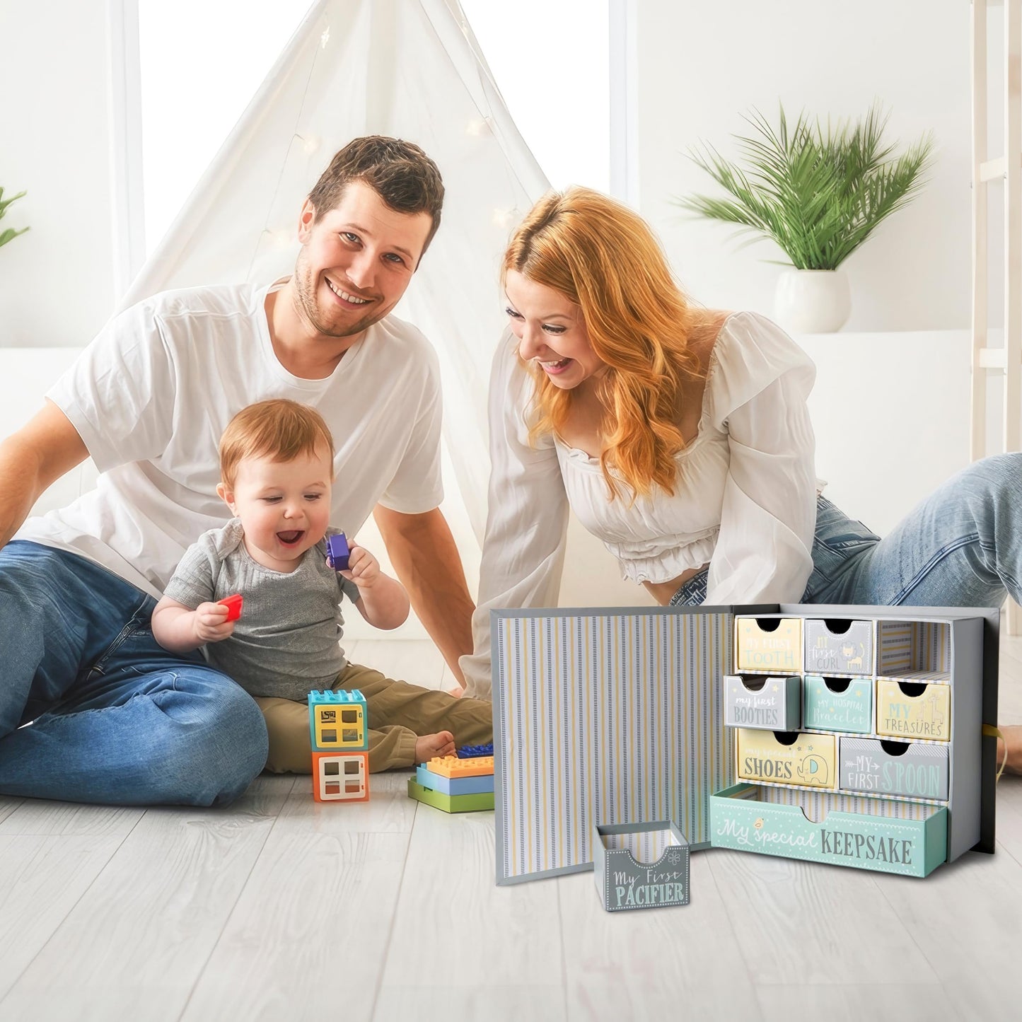 VOTUM Baby Keepsake Box for Treasured Memories, Fairytale - Lightweight, Handcrafted Baby Boxes with 9 Labeled Compartments for First Memories - Gender Neutral Baby Shower Gifts for Girls, Boys