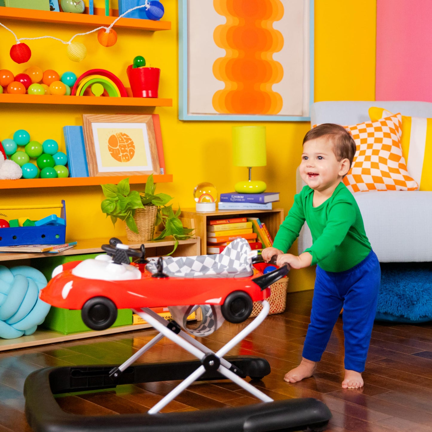 Bright Starts JuneBerry Walk-A-Bout Baby Walker and Entertainer, Removeable Floor Toy, with Easy Fold Frame for Storage, Ages 6 Months +