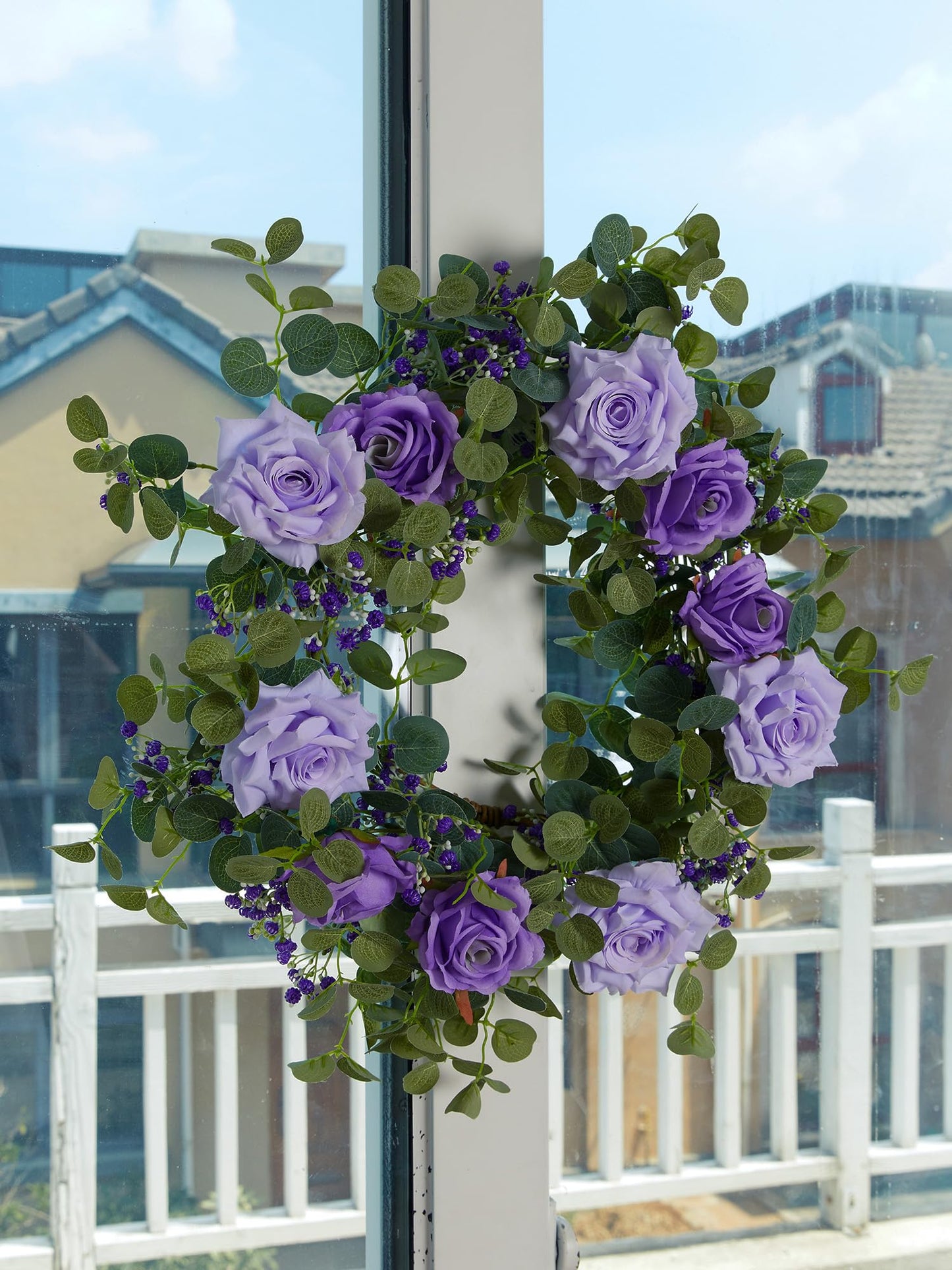Anna's Whimsy 5.91FT Artificial Eucalyptus Garland with Flowers, Fake Flower Rose Gypsophila, Faux Floral Greenery Garland for Wedding Spring Home Party Craft Art Table Runner Decor