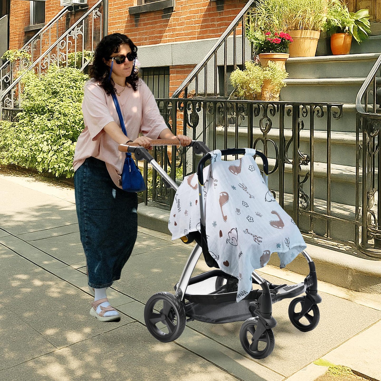 100% Muslin Summer Baby Car Seat Cover, Universal Fit Infant Car Seat Canopy, Breathable & Lightweight Sun, Weather Protection for Boys & Girls