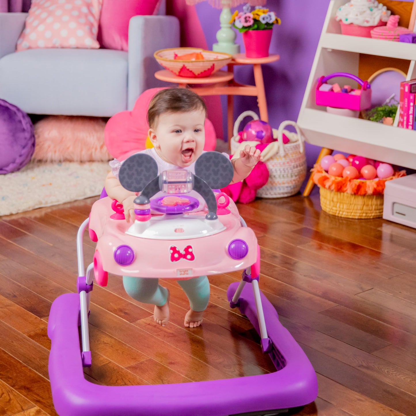 Bright Starts JuneBerry Walk-A-Bout Baby Walker and Entertainer, Removeable Floor Toy, with Easy Fold Frame for Storage, Ages 6 Months +