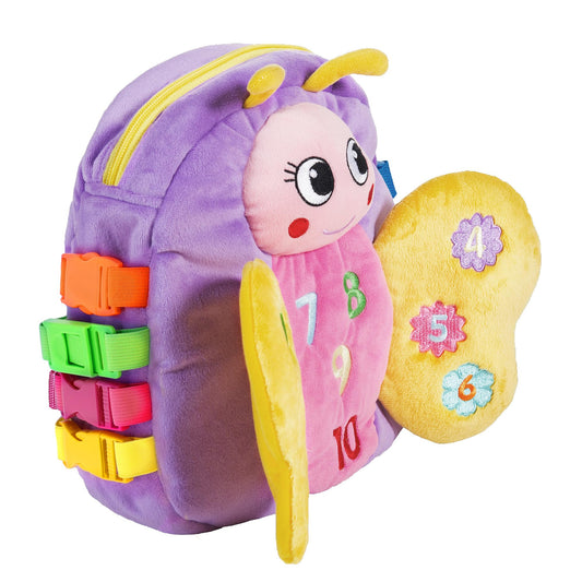 Buckle Toys Blossom Butterfly Toddler Backpack with Buckles and Toddler Learning Activities and Sensory Toys for Toddlers 1-3, Travel Essentials & Road Trip Activities for Fine Motor Skill Development