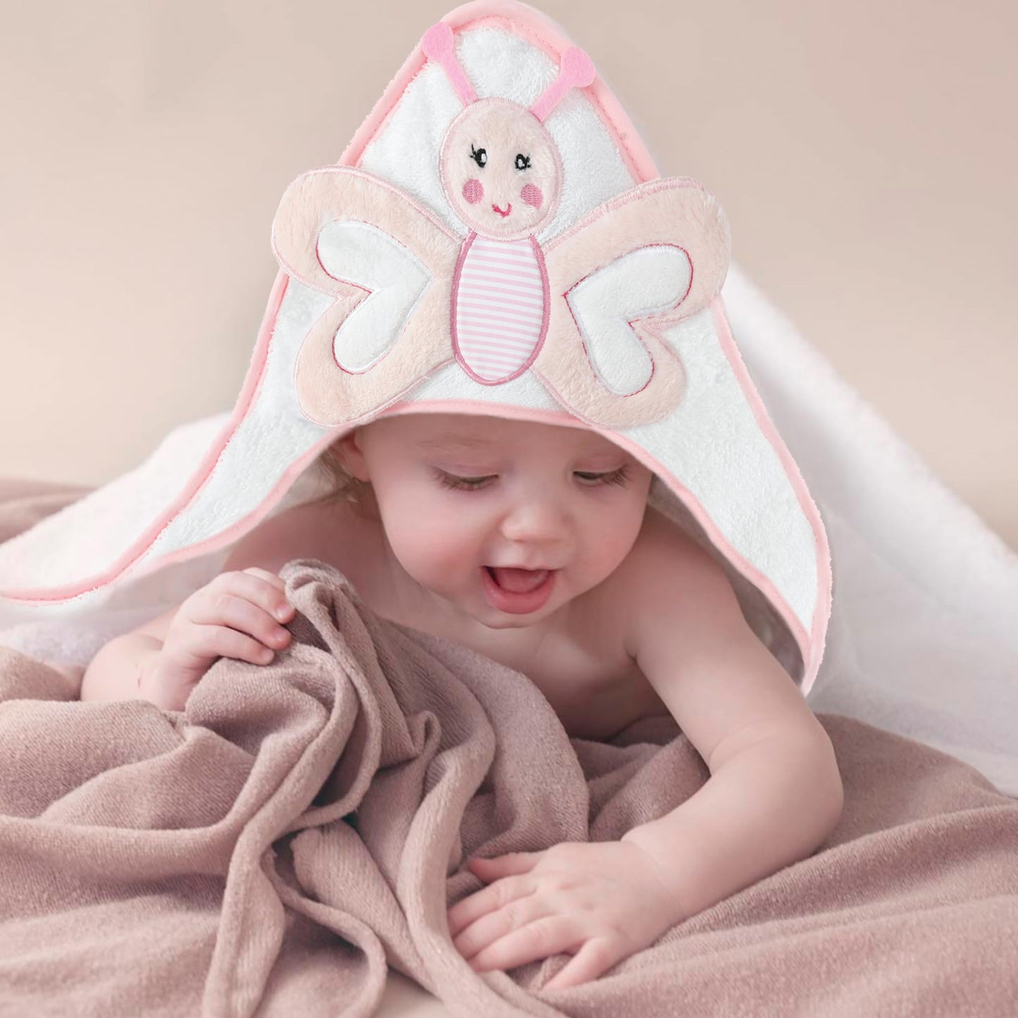 Mother's Choice Baby Hooded Towel - Large 33x33 Inch, 100% Cotton, Ultra-Soft & Absorbent Bath Towel for Newborns, Infants, Boys & Girls (Butterfly)