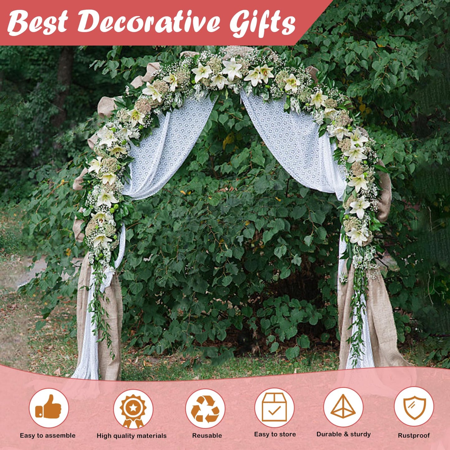 DDMY Wedding Backdrop Stand, 7.9 FT Thickened Metal Semicircular Square Base Arch, Portable Balloon Stand Kit for Ceremony, Birthday Party, Baby Shower, Christmas, New Year Decoration