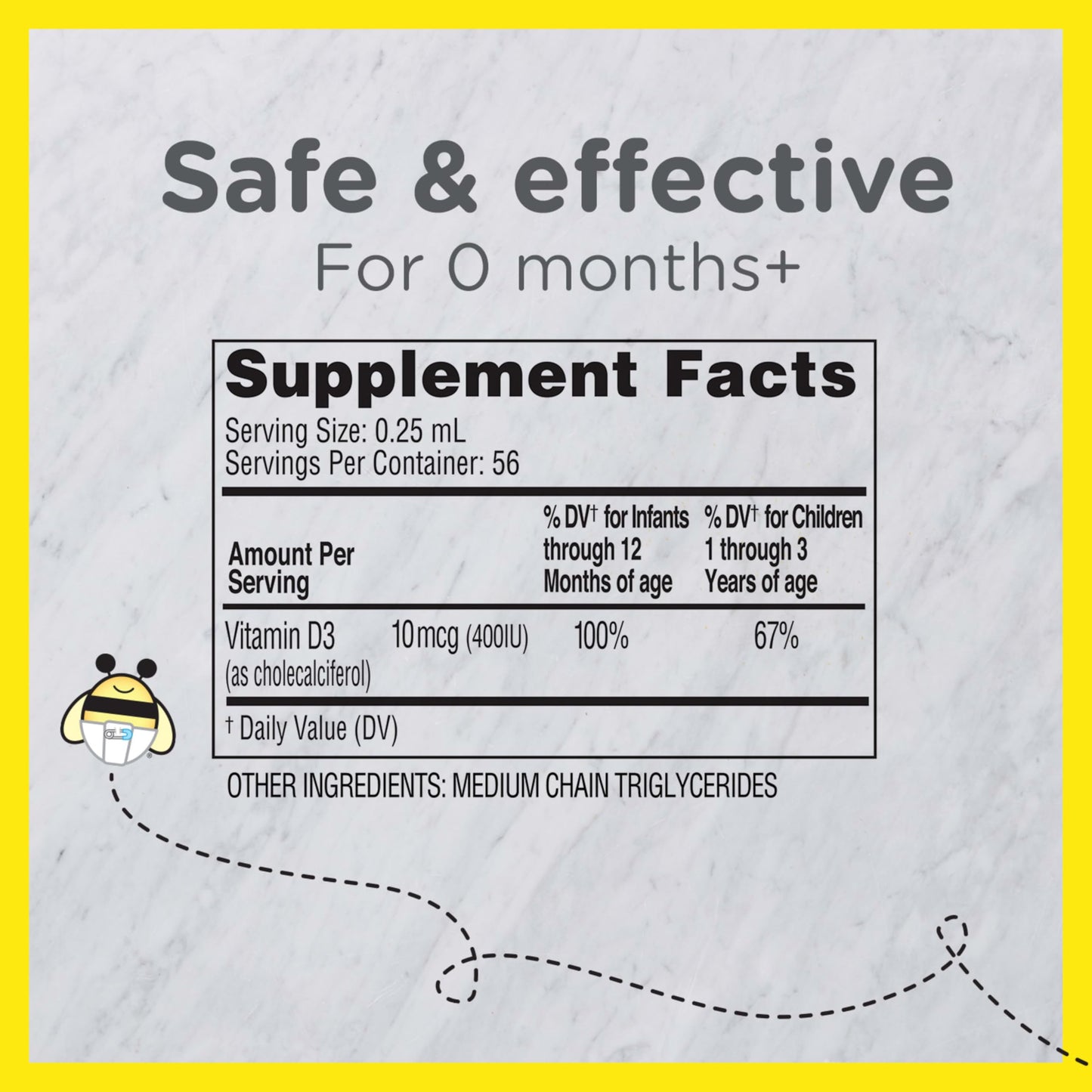 Zarbee's Vitamin D Drops for Infants, 400IU (10mcg) Baby & Toddler Liquid Supplement, Newborn & Up, Dropper Syringe Included, 0.47 Fl Oz
