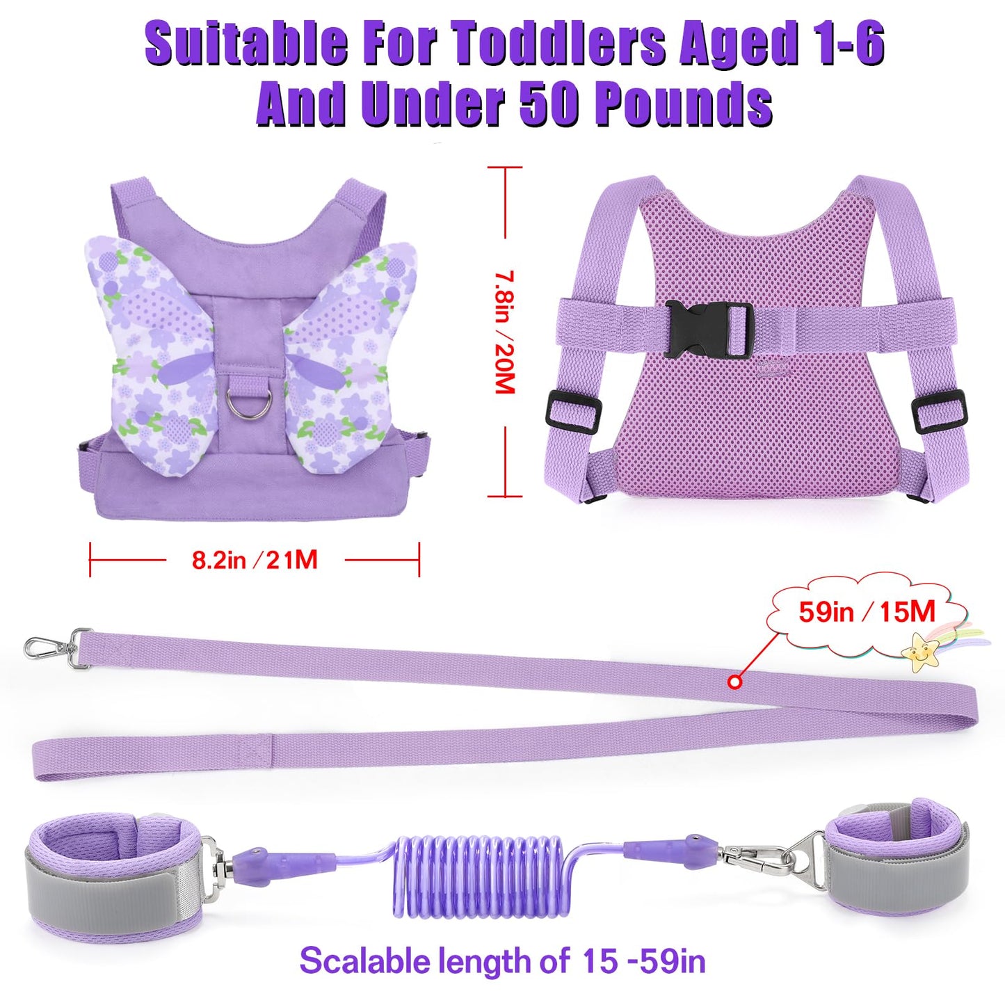 Toddlers Leash + Anti Lost Wrist Link Child Kids Safety Harness Kids Walking Wristband Assistant Strap Belt for Girl Pink Christmas Gift