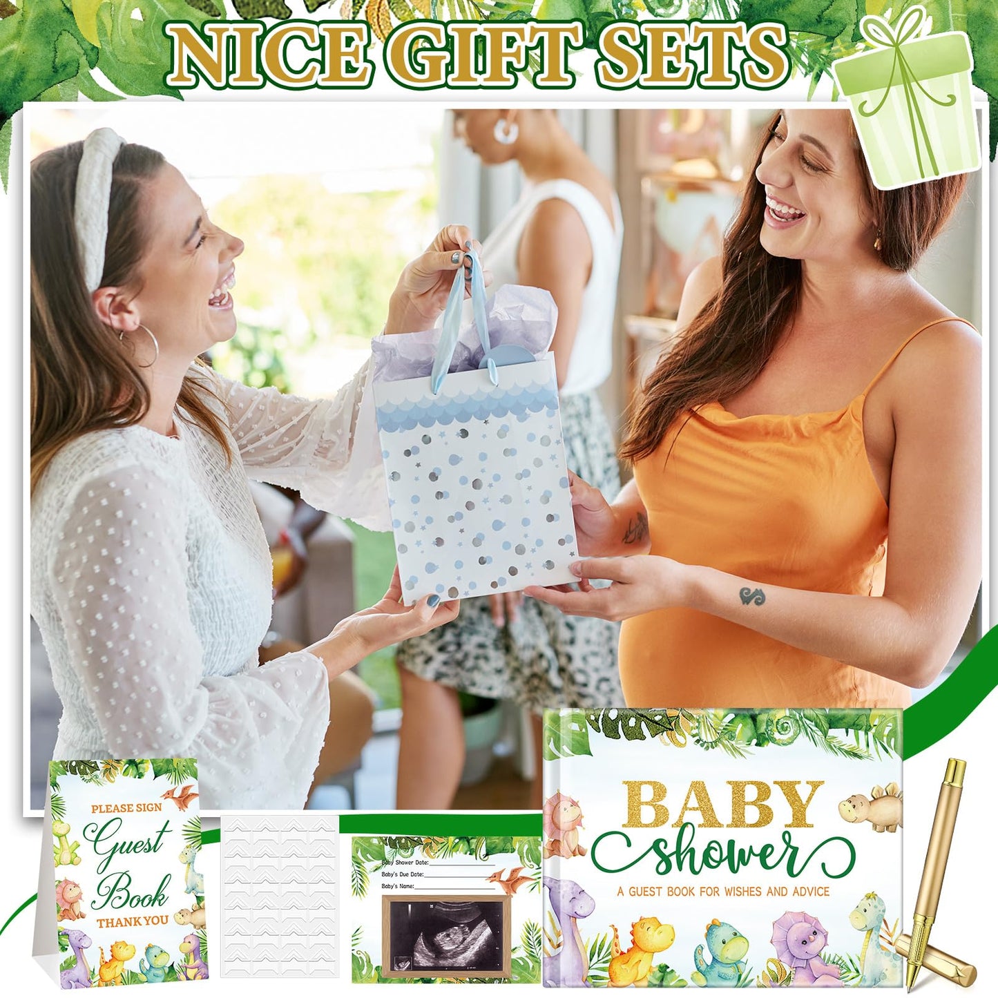 27 Pcs Butterfly Floral Baby Shower Guest Book Set Baby Shower Sign in Guest Floral Book Place Table Cards with Gold Pen Adhesive Photo Corner for Birthday Party