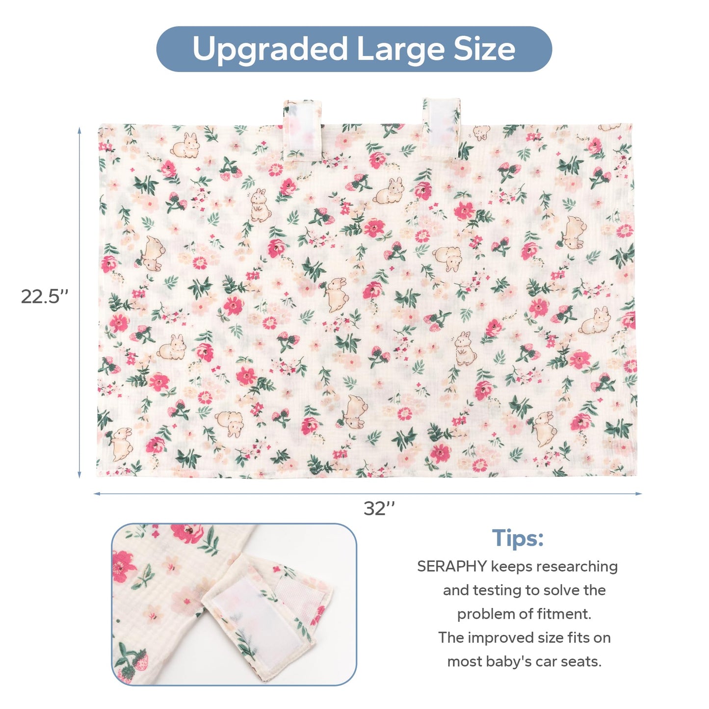 SERAPHY 100% Muslin Cotton Car Seat Covers for Babies, Universal Baby Car Seat Cover, Breathable Muslin Carseat Cover Canopies for Boys and Girls, Soft Infant Car Seat Cover for Summer — Rabbits
