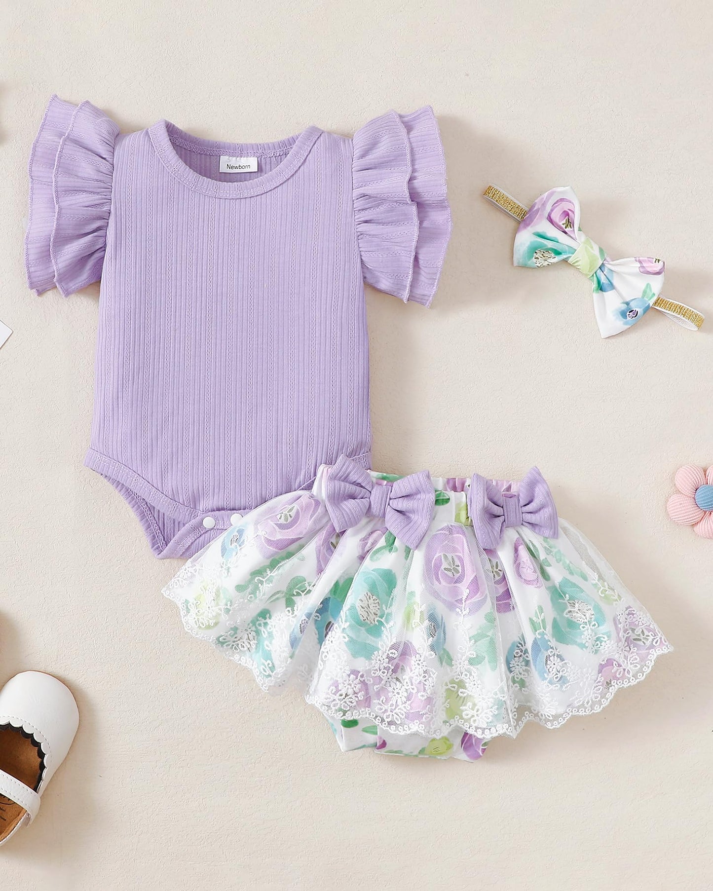 Mioglrie Preemie Clothes Girl Newborn Girl Outfits Infant Baby Girl Clothes Summer Romper Dress Shorts Set