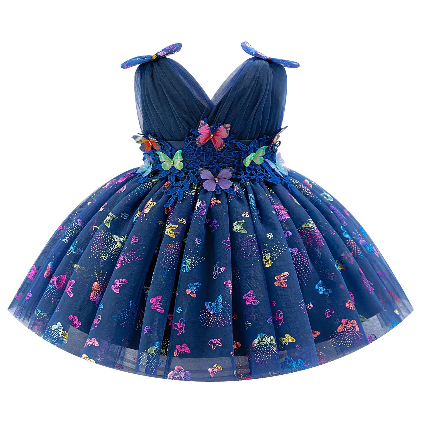 IDOPIP Toddler Baby Girls Shiny Butterfly Tutu Dress Princess Birthday Party Pageant Flower Girl Wedding V-Backless Dresses
