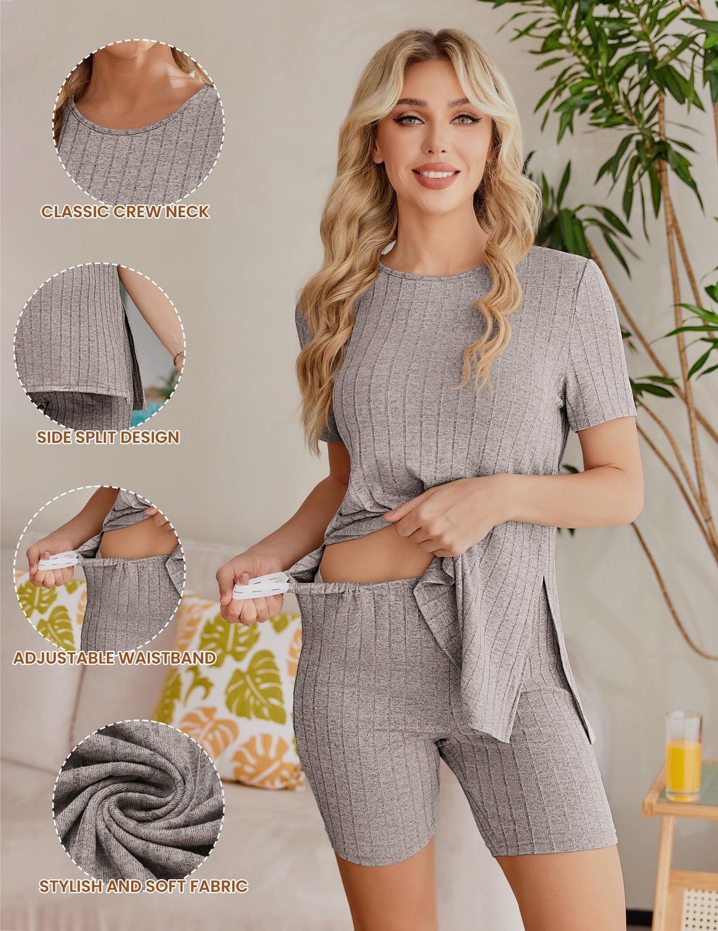Ekouaer Maternity Sets 2 Piece Outfits Ribbed Knit Short Sleeve Shirts and Biker Shorts Pregnancy Loungewear Mama Clothes