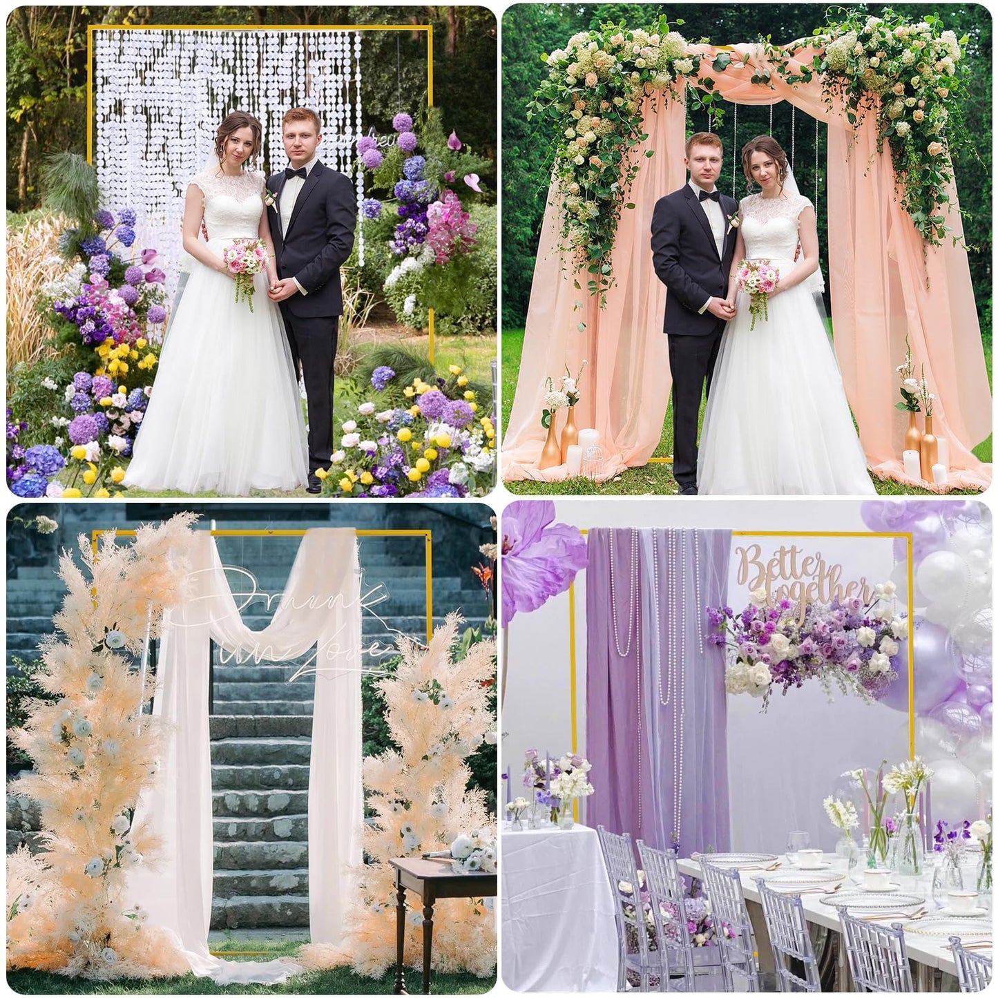 Wokceer Wedding Arch Backdrop Stand Square 6.6FTx6.6FT Gold Metal Balloon Arch Stand Garden Arbor Backdrop Frame for Wedding Birthday Party Baby Shower Photo Booth Background Decoration