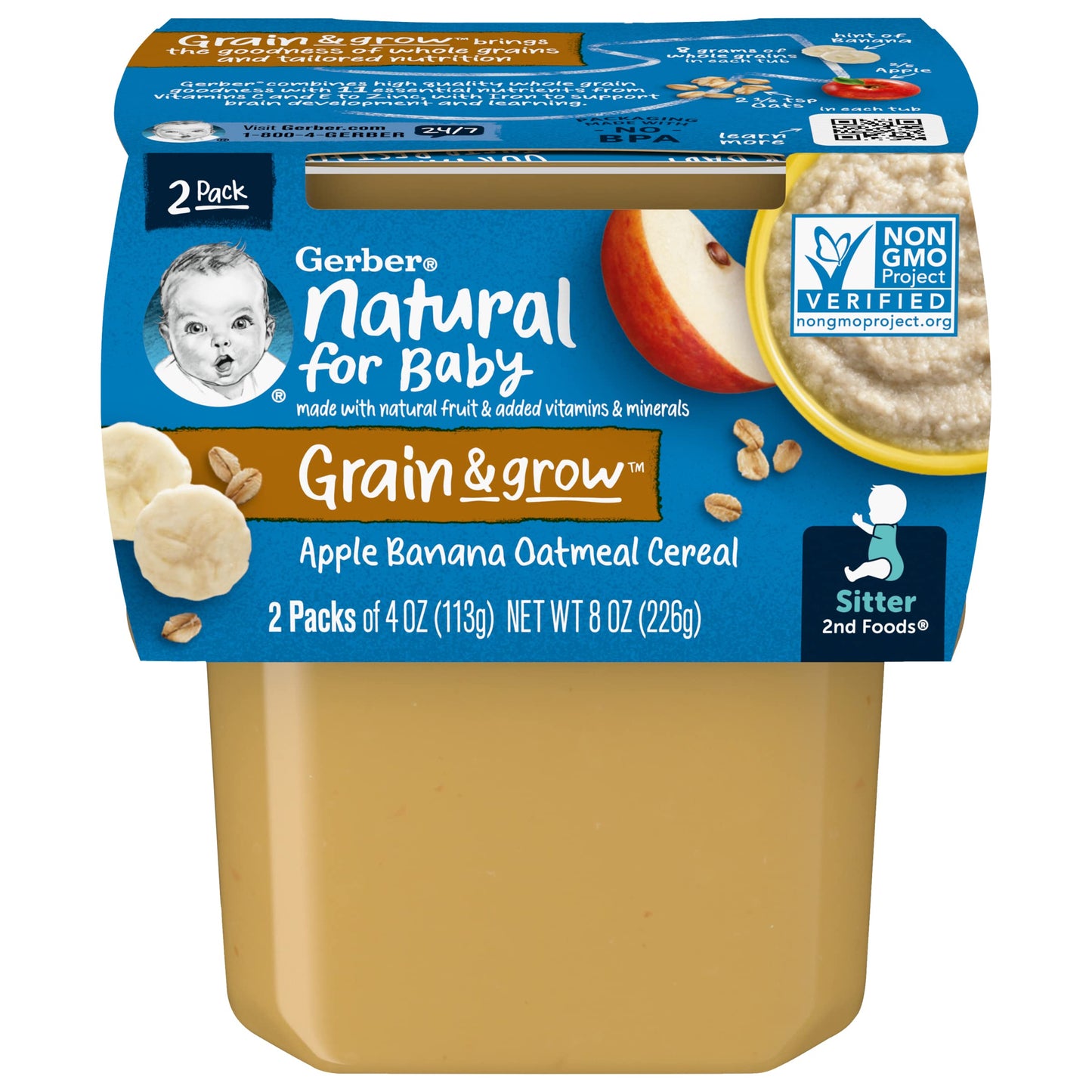 Gerber 2nd Foods Tubs Breakfast Cereal Variety Pack, 3 Pear Cinnamon Oatmeal, 3 Apple Banana Oatmeal, 3 Apple Banana Mixed, 3 Apple Mango Rice, 3 Apple Strawberry Blueberry, 15 CT