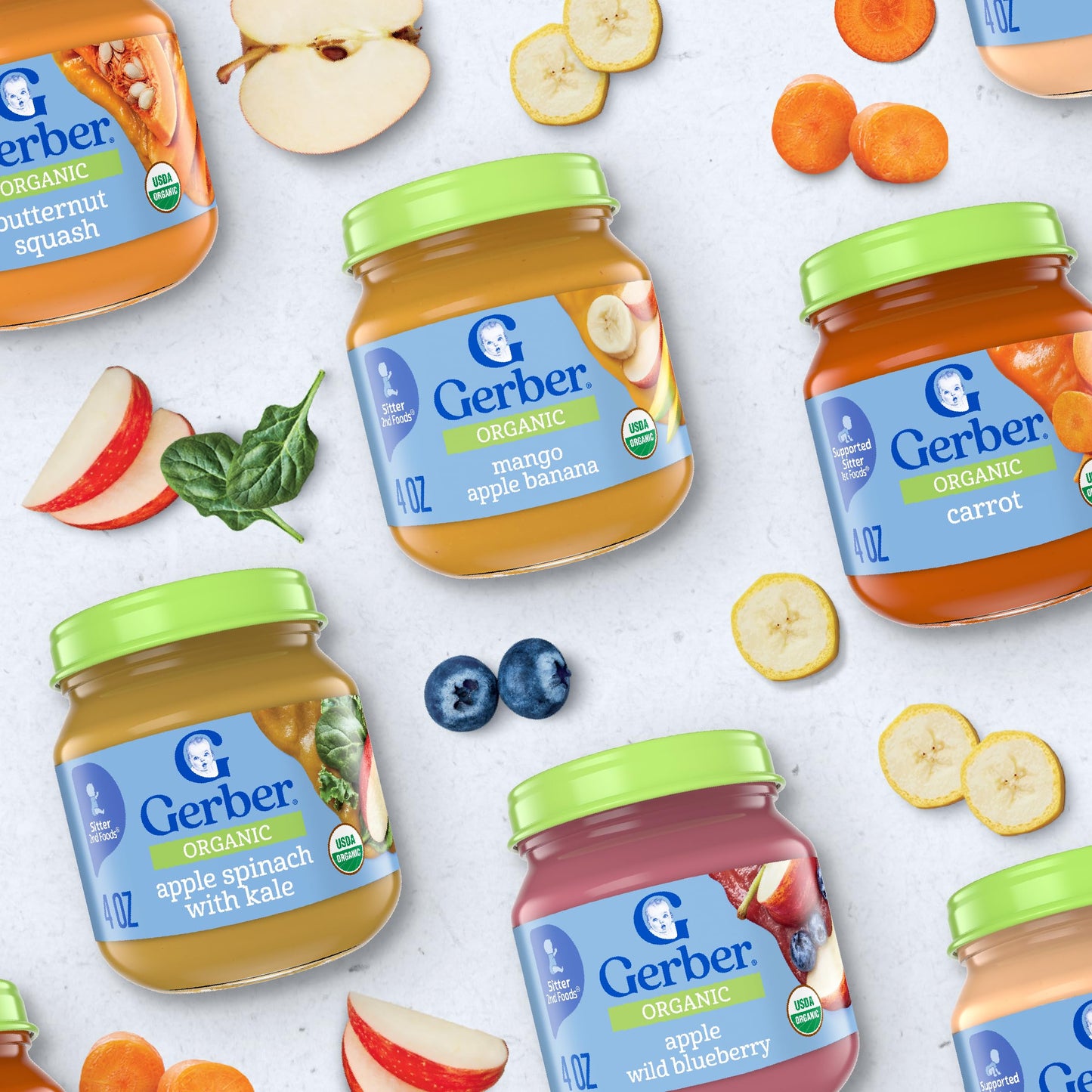 Gerber Stage 1 Baby Food, Organic Butternut Squash Jar, Baby Puree, Non-GMO, Vegetable, Puree Jars Glass, 10-pack