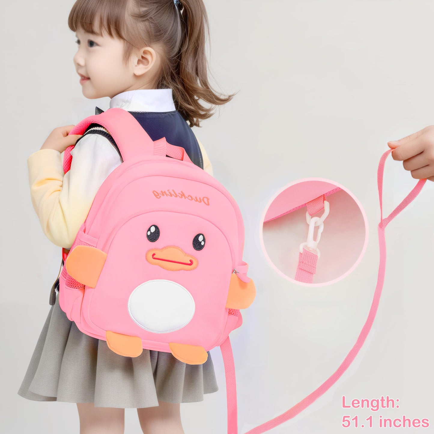 Toddler Backpacks for Boys Girls 2-4 Cute 3D Kids Duck Schoolbag with Baby Leash for Small Preschool Kindergarten Bookbag Cartoon Mini Travel Bags 10inch (Yellow)