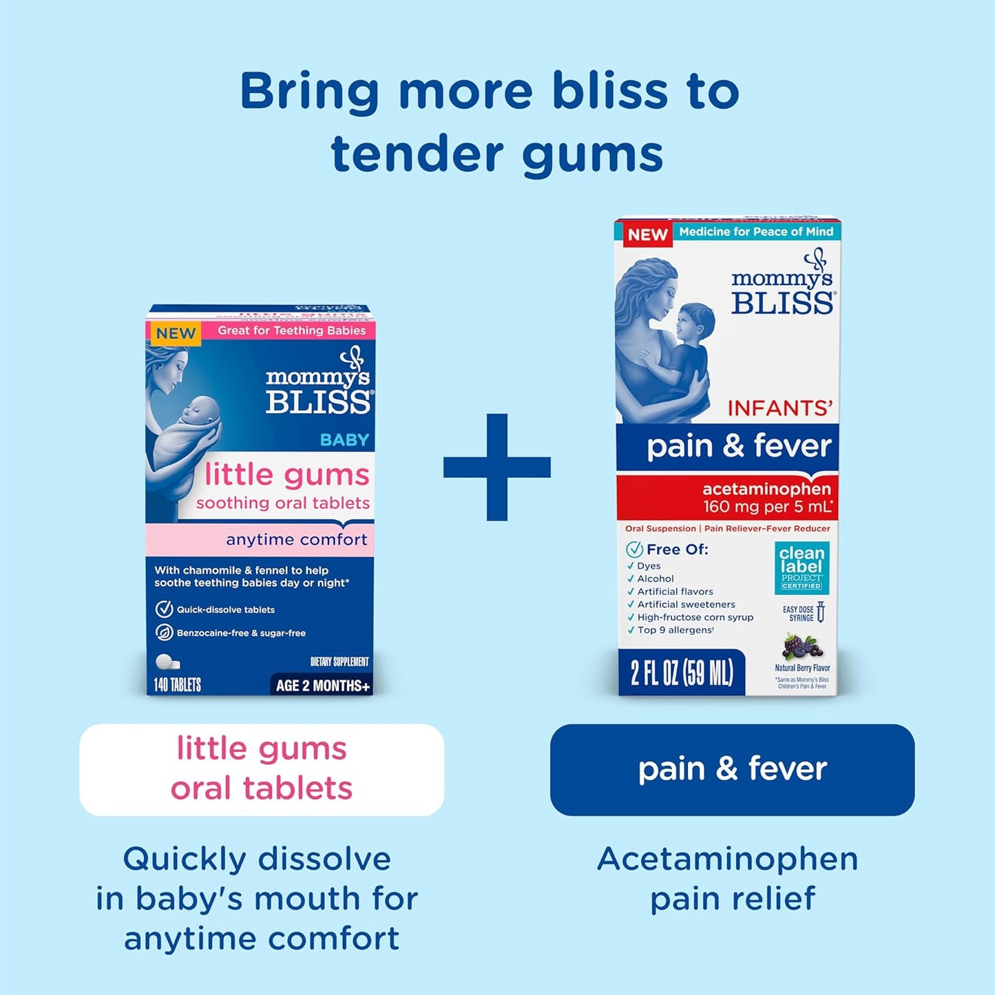Mommy's Bliss Organic Little Gums Soothing Massage Gel Day and Night Combo, Great for Teething Babies, Age 2 Months+, Sugar Free, Mild & Sweet Flavor, 2 - 0.53 Oz Tubes (Pack of 1)