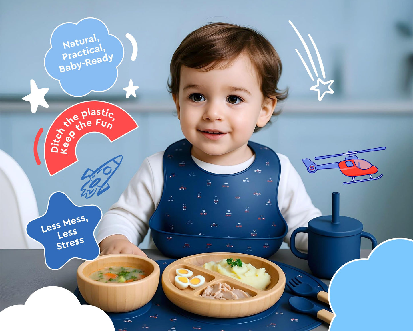 Bamboo Baby Feeding Set for Infants & Toddlers - Baby Essentials, Non-Toxic, Sustainable, Bamboo Suction Plate & Bowl, Bib, Sippy Cup w/Lid & Straw, Daily Use, Travel, Baby Shower Gifts (Pink)