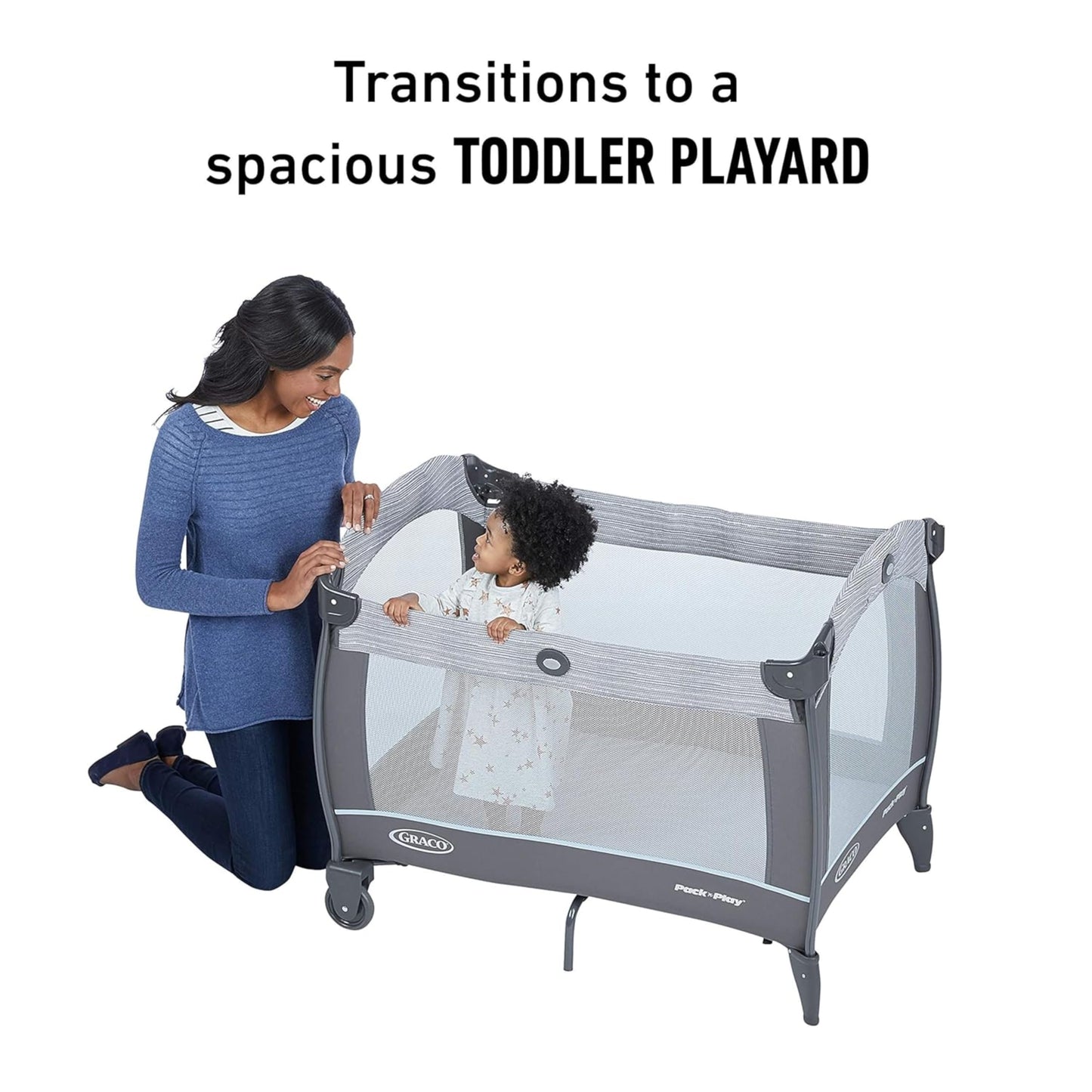 Graco On The Go Zip Pack ‘n Play Playard, Folding Playpen with Bassinet, Portable Crib, Reeves