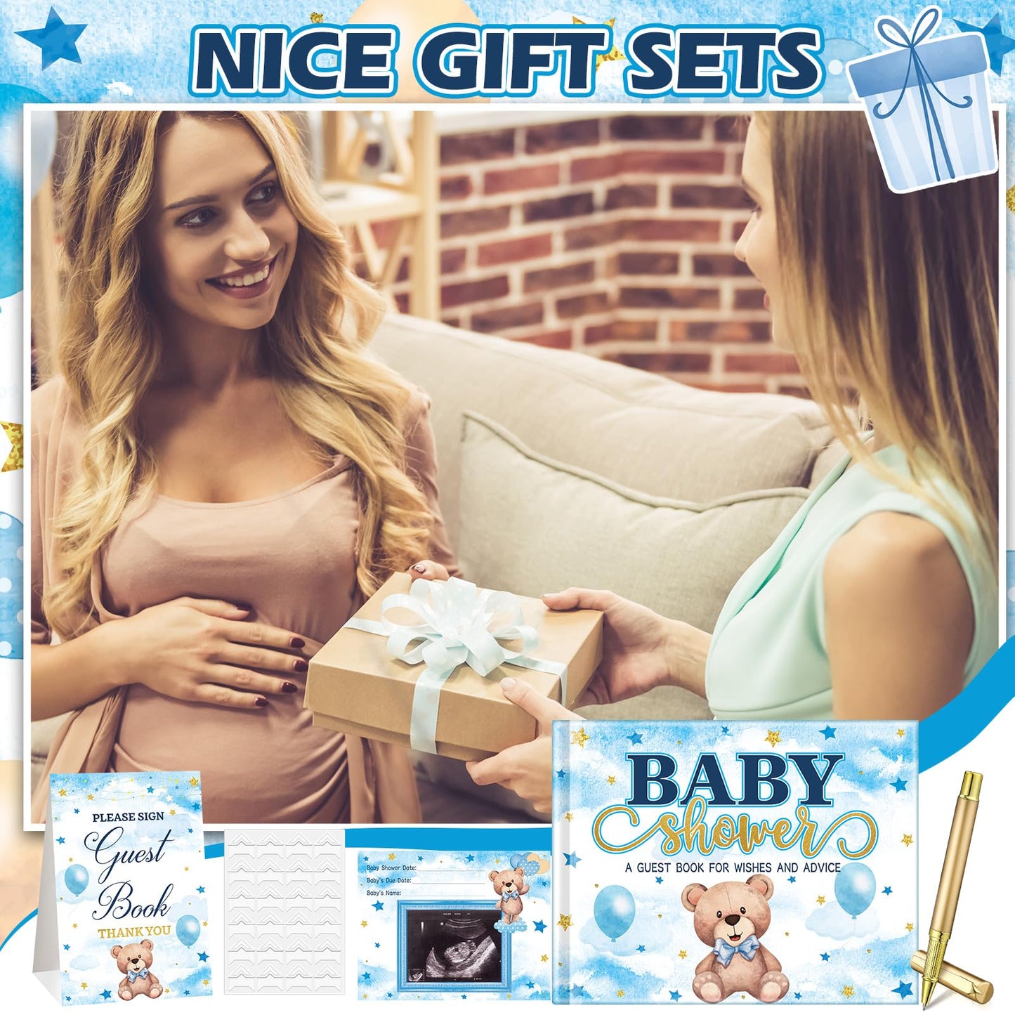 27 Pcs Butterfly Floral Baby Shower Guest Book Set Baby Shower Sign in Guest Floral Book Place Table Cards with Gold Pen Adhesive Photo Corner for Birthday Party