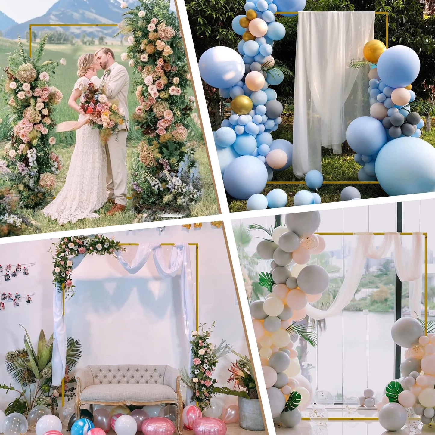 Wokceer Wedding Arch Backdrop Stand Square 6.6FTx6.6FT Gold Metal Balloon Arch Stand Garden Arbor Backdrop Frame for Wedding Birthday Party Baby Shower Photo Booth Background Decoration
