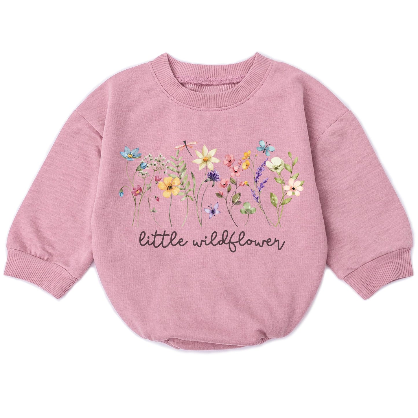 Wildflower Baby Girl Romper - First Birthday Outfit Flower Newborn Bubble Toddler Infant Long Sleeve One-piece Gifts