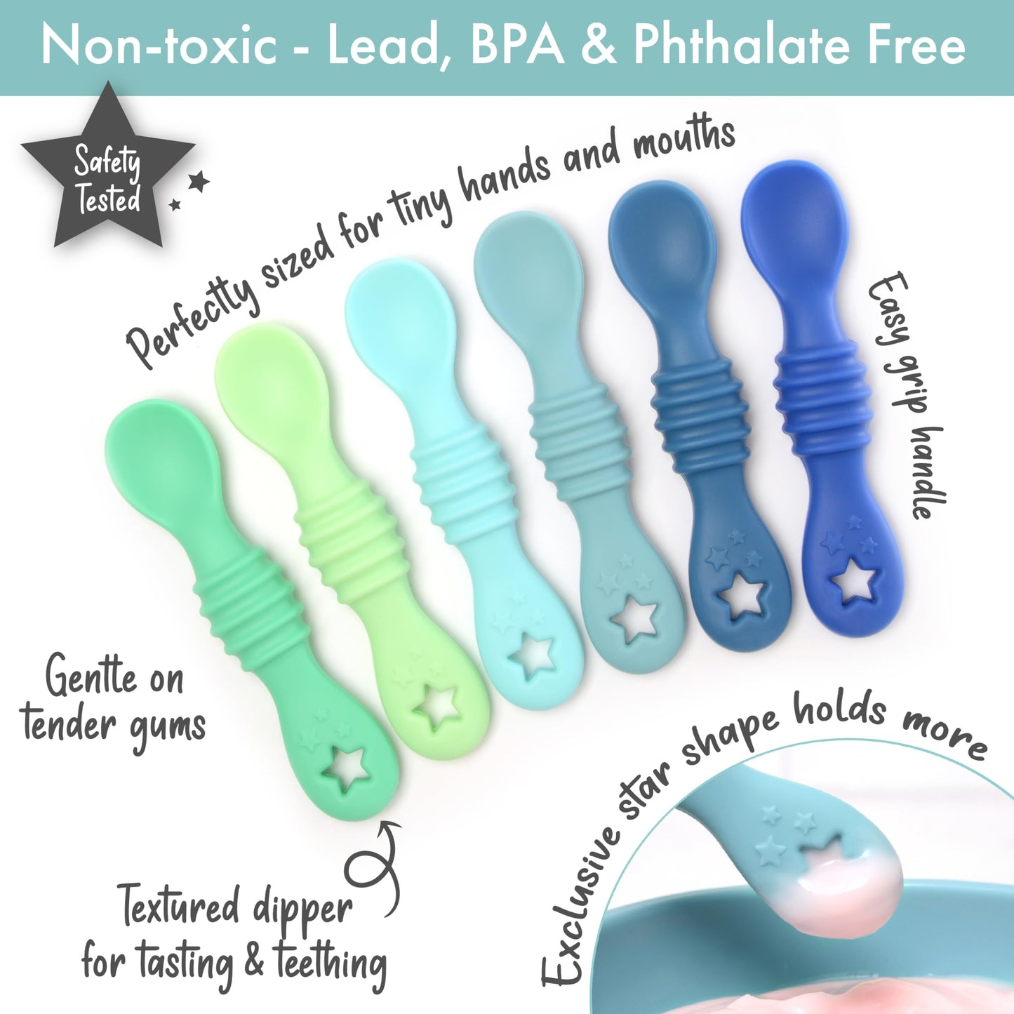 PrimaStella Little Dippers - First Stage Silicone Baby Spoon 6 Pack