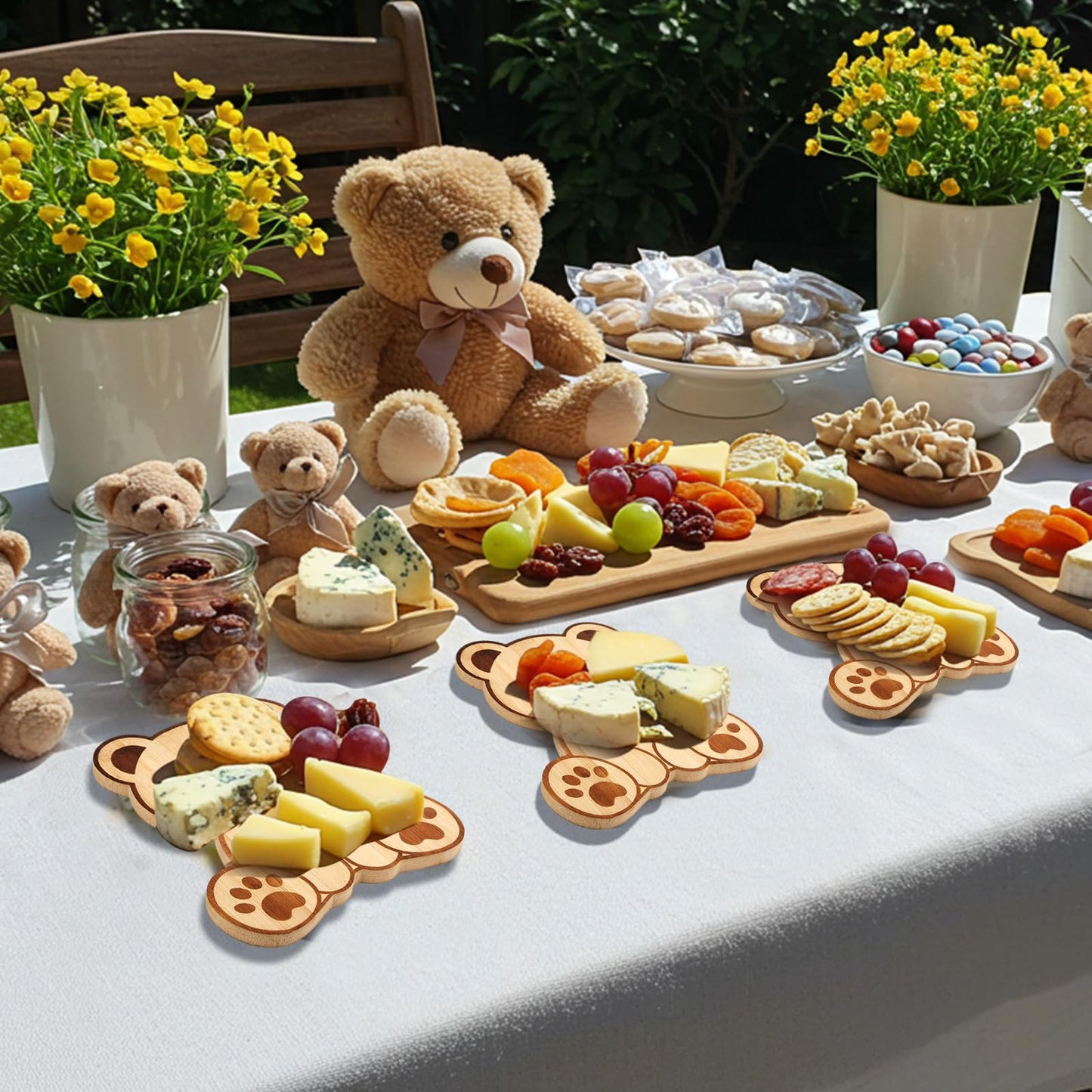 1 Set Baby Shower Party Favors Bear Shaped Cheese Board Set, Include Small Wood Cutting Charcuterie Boards with Knives and Forks Gift Box for Wedding Bridal Shower Birthday (Acacia Color)