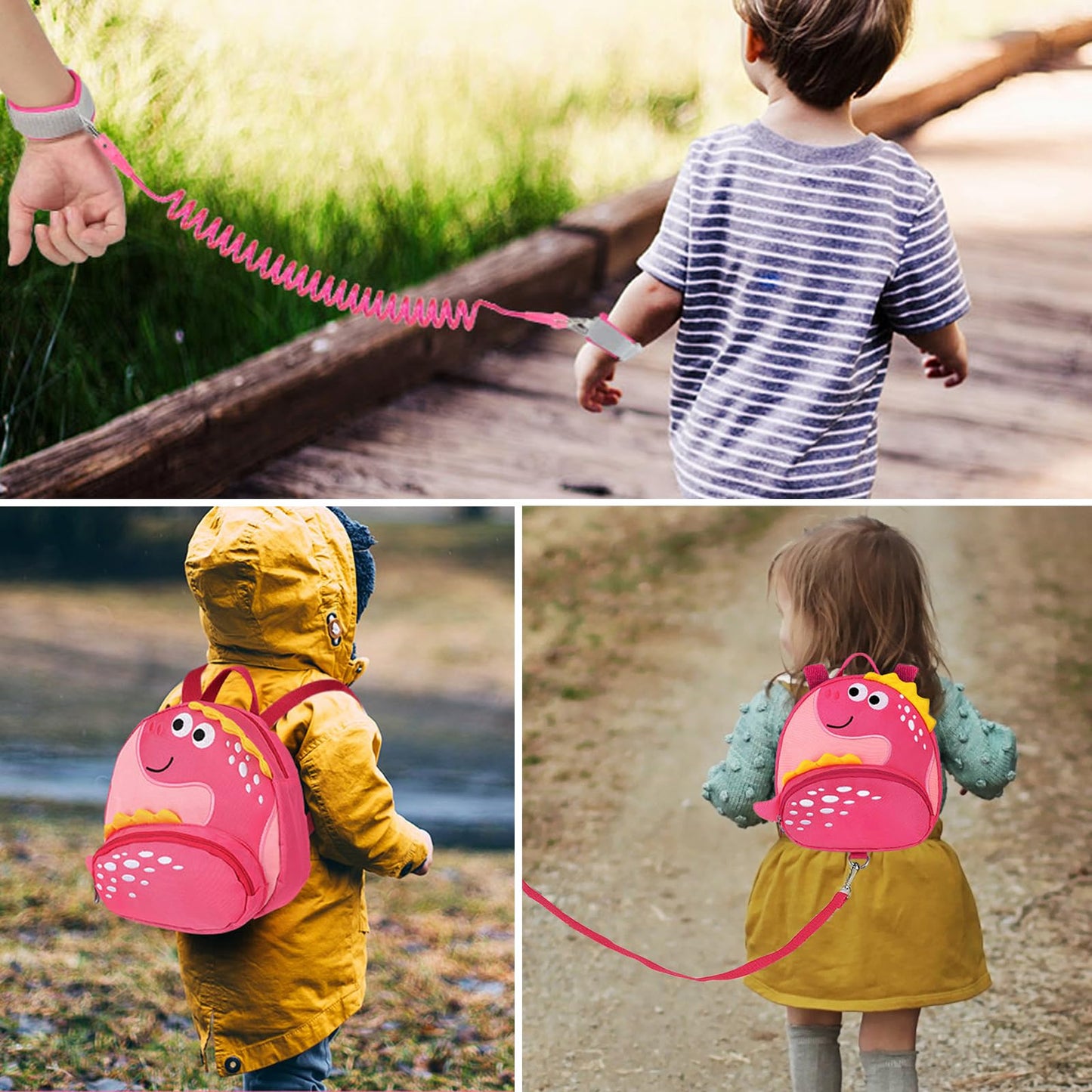 Accmor Toddler Harness Backpack Leash, Cute Dinosaur Backpacks with Anti Lost Wrist Link, Cute Mini Child Backpack Wristband Tether Strap and Protection Leashes for Boys Girls Aged 1-3 Years