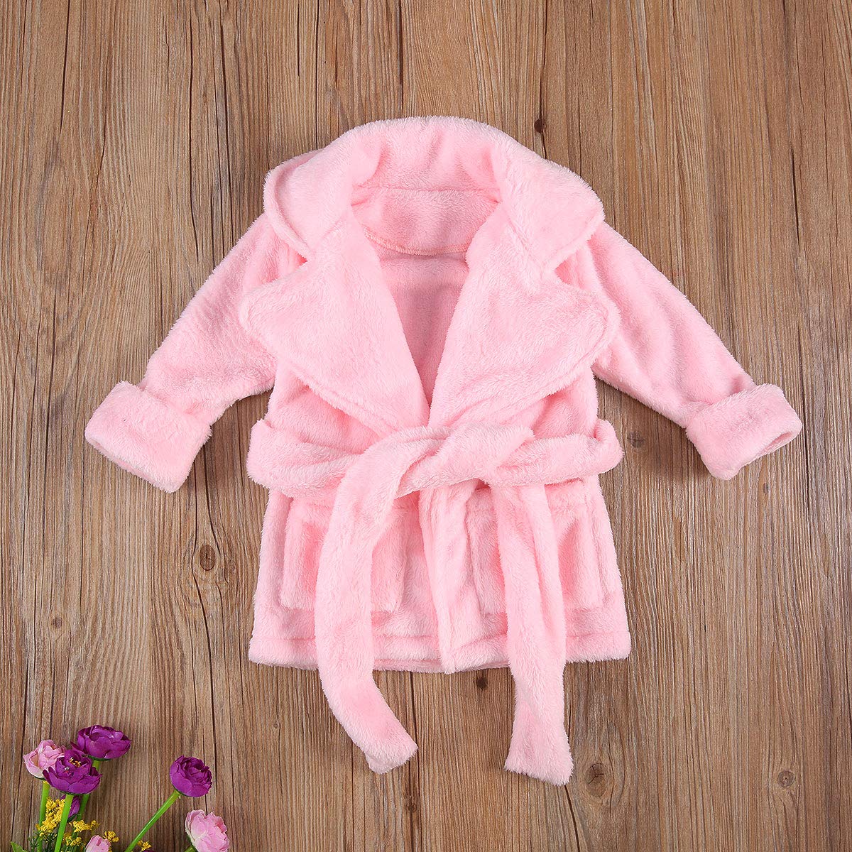 Qiylii Unisex Baby Plush Bathrobe Plain Kimono Gown Newborn Toddler Girls Boys Towel Robe Nightwear Clothes