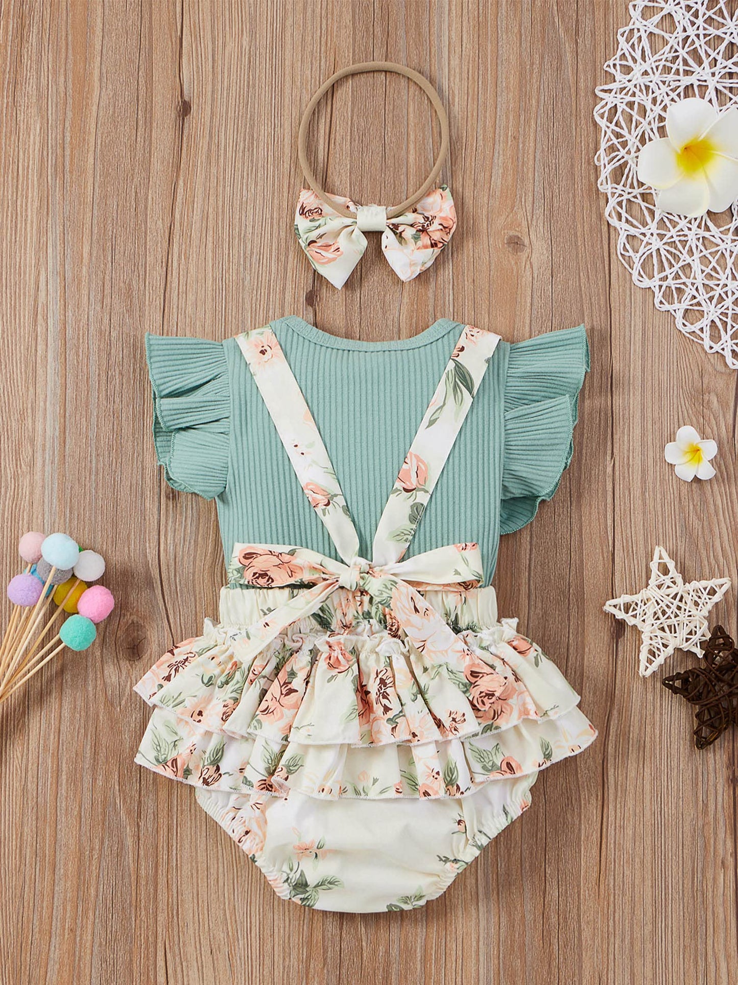 Mubineo Baby Girl Summer Clothes Romper Dress Outfits Cute Ruffle Floral Overalls Skirt Sets Newborn Outfit