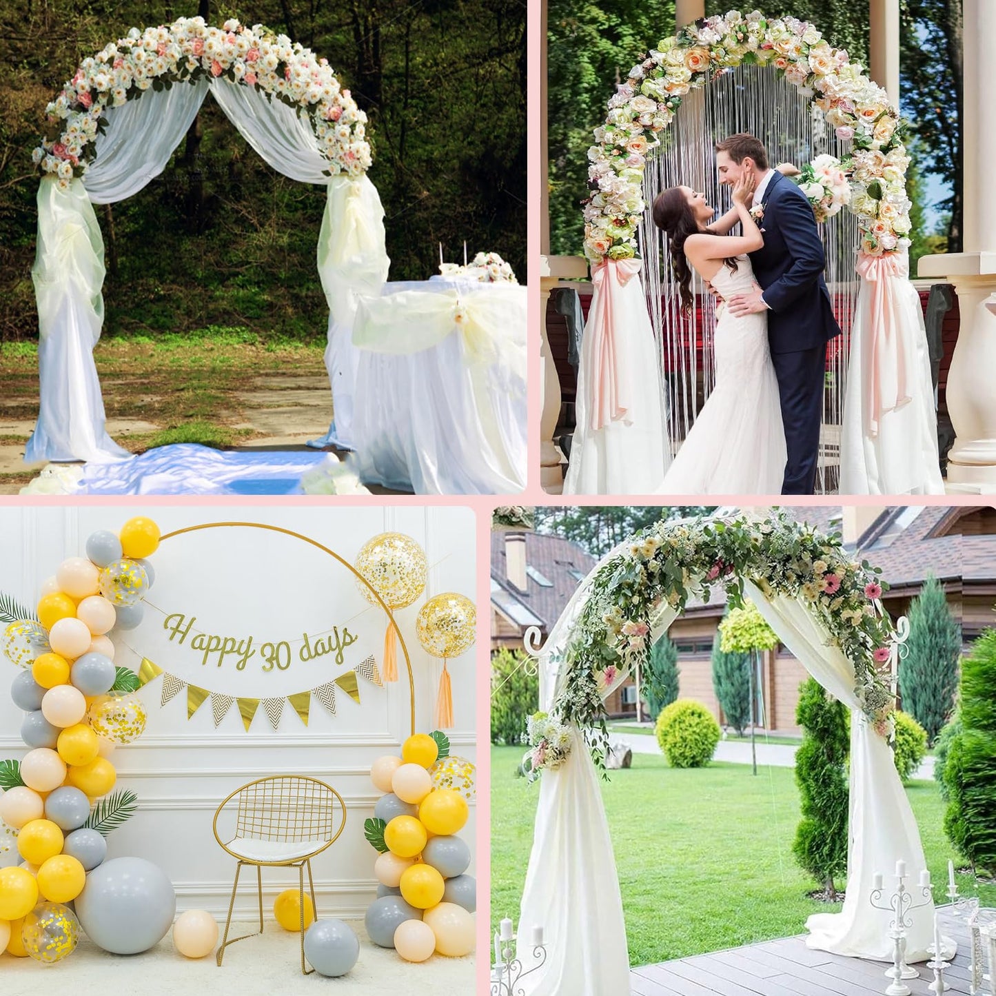 DDMY Wedding Backdrop Stand, 7.9 FT Thickened Metal Semicircular Square Base Arch, Portable Balloon Stand Kit for Ceremony, Birthday Party, Baby Shower, Christmas, New Year Decoration