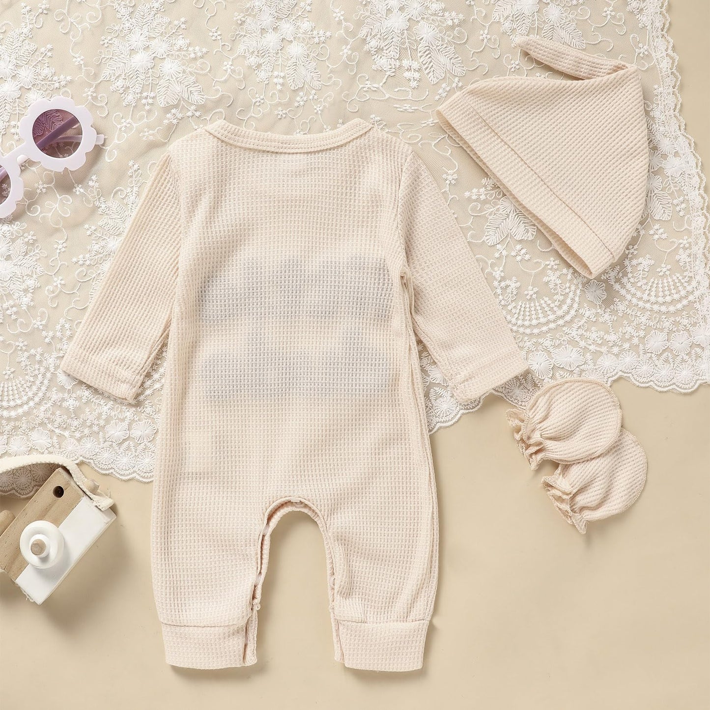 GRNSHTS Newborn Baby Boy Romper Coming Home Outfits Letter Print Bodysuit Jumpsuit+Hat+Gloves 3PCS Clothes Set