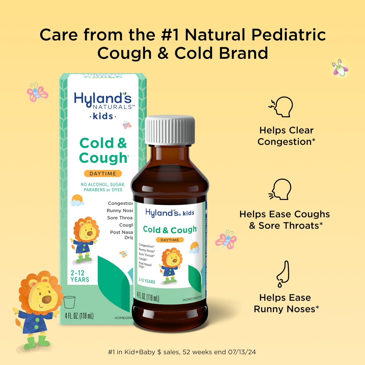 Hyland's Kids Cold and Cough, Day and Night Combo Pack, Cold Medicine for Ages 2 and up, Syrup Cough Medicine for Kids, Nasal Decongestant, 4 Fl Oz (Pack of 2)