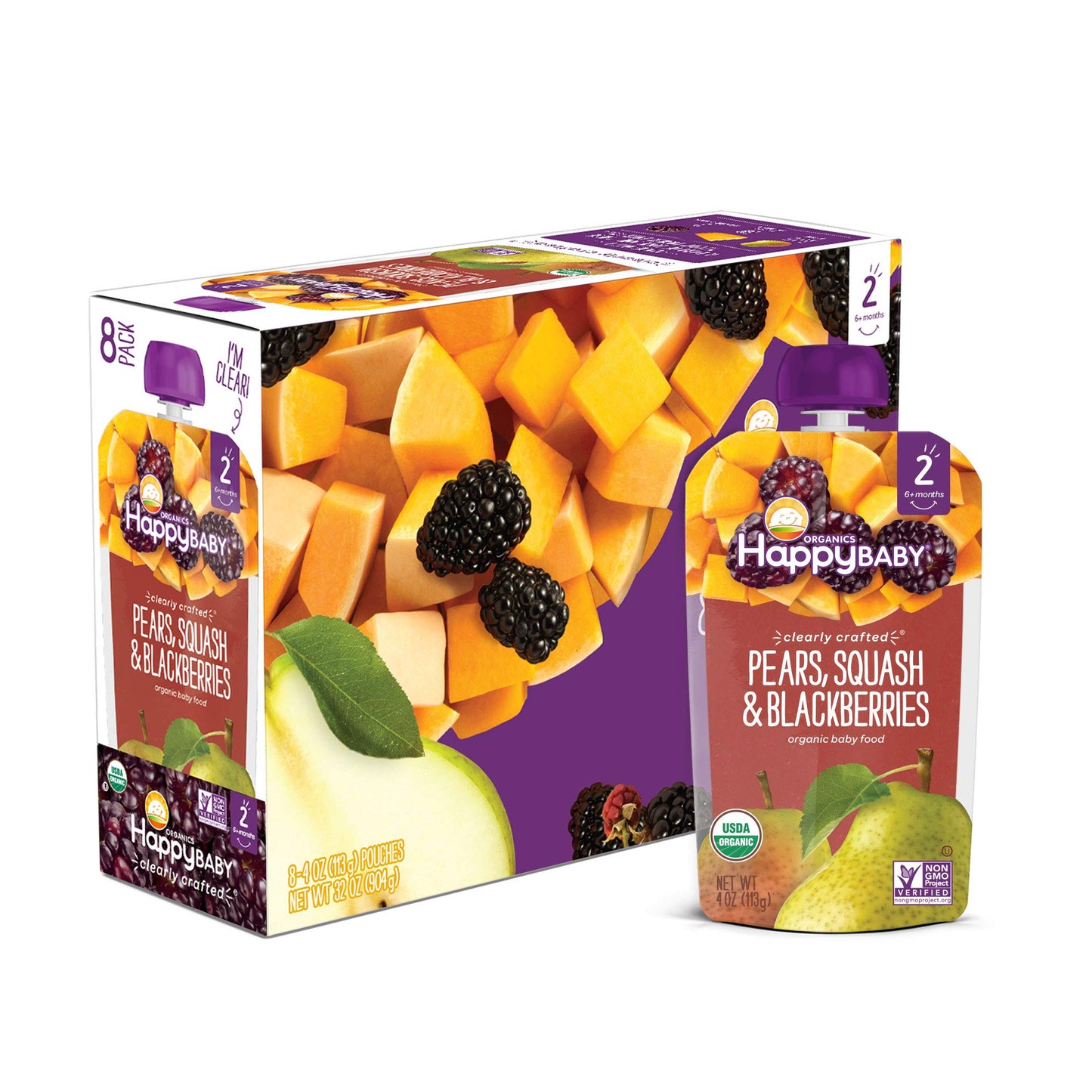 Happy Baby Organics Stage 2 Baby Food Pouches, Gluten Free, Vegan & Healthy Snack, Clearly Crafted Fruit & Veggie Puree, Fruit & Veggie Variety Pack, 4 Ounces (Pack of 10), Amazon Exclusive