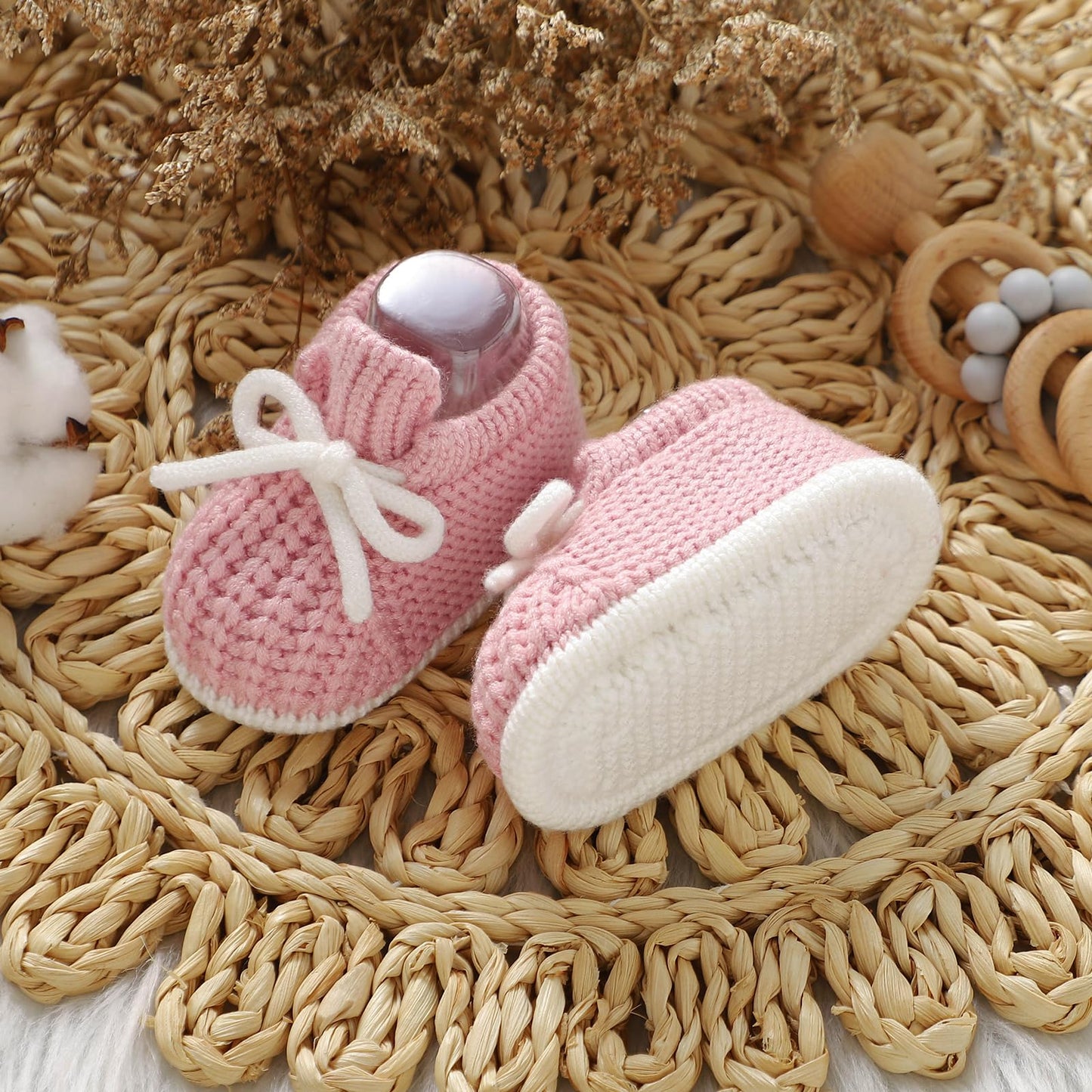 LAWKUL Baby Booties Knit Newborn Shoes Cozy First Walkers Infant Toddler Boots for Boy Girls 0-3 Months