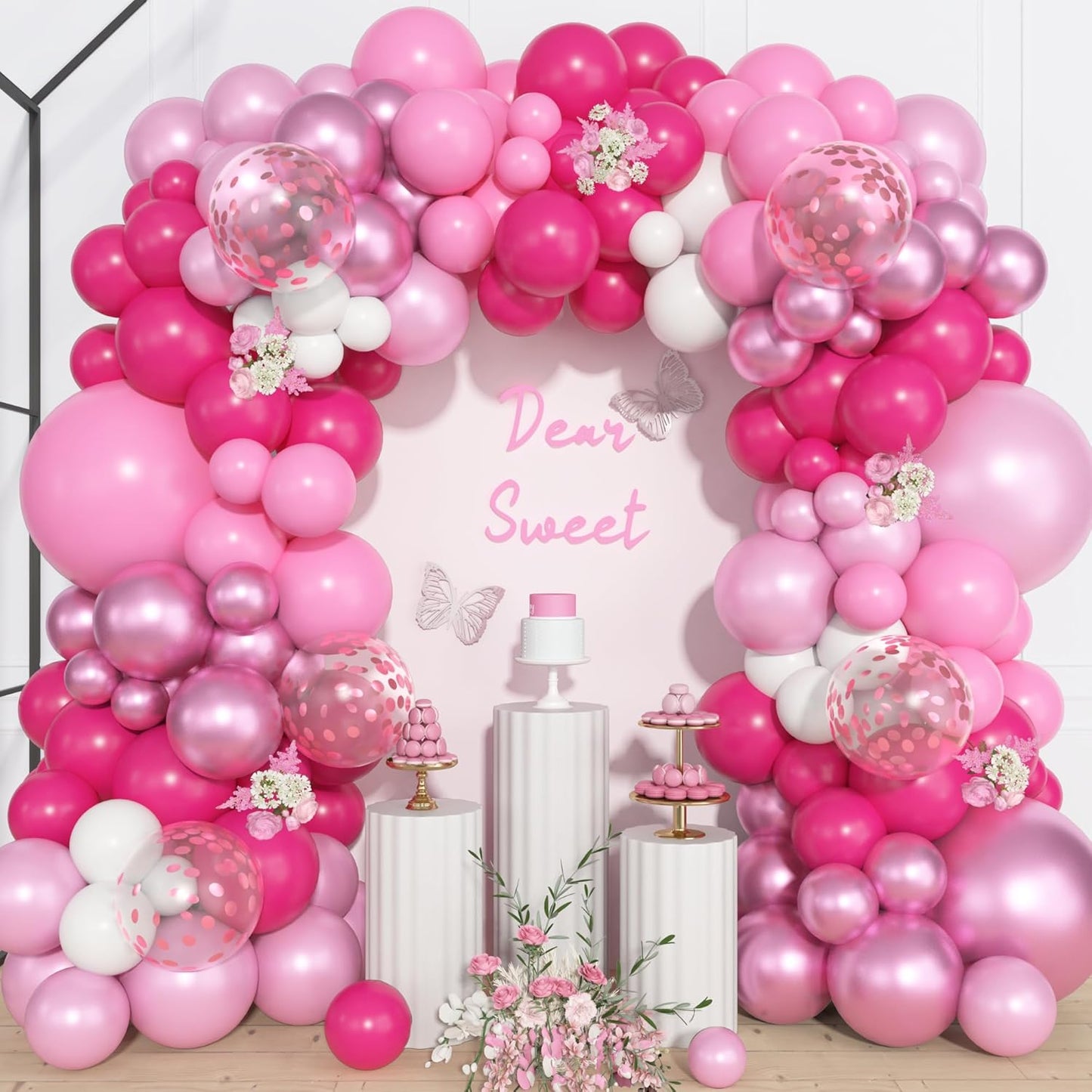 Ouddy Life 157 Pcs Boho Dusty Pink Balloons Arch Garland Kit, Blush Neutral Pink Sand White Metallic Gold Different Size Balloon for Girls Baby Shower Birthday Wedding Gender Reveal Party Decorations