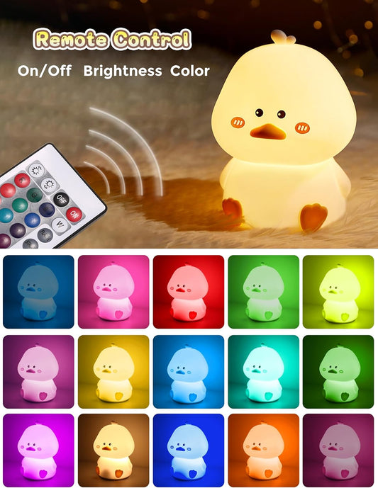 L LOHAS LED Cute Duck Night Light, Kawaii Duck Lamp, Desk Decor, Cute Stuff, Squishy Duck Light, 16 Colors Table Lamp with Remote Control, USB Rechargeable, Ideal Funny Gifts