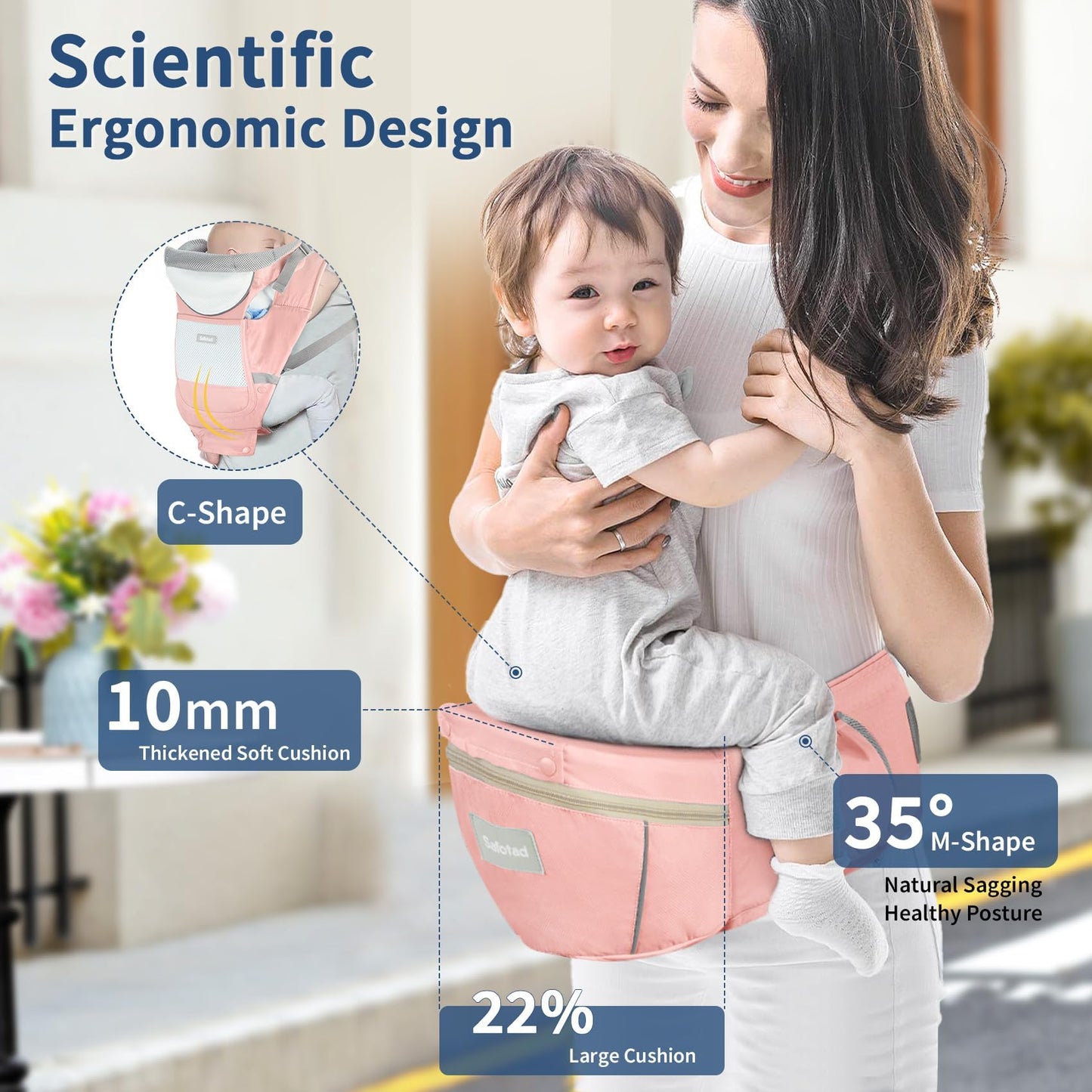 Baby Carrier with Hip Seat,Ergonomic M Position 6in1 Baby Carrier Newborn to Toddler,Head Support and Breathable Mesh Newborn Carrier,Adjustable Baby Holder Carrier for Dad&Mom-Grey