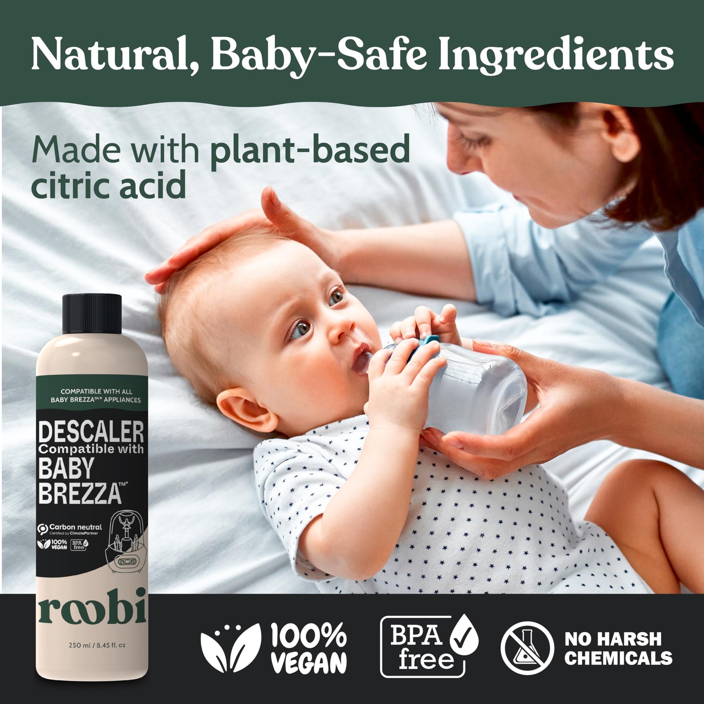 Roobi Detergent Tablets Compatible with Baby Brezza Bottle Washer Pro. Removes Milk Residue & Odor, Hypoallergenic Carbon Neutral Formula. 120 Count.