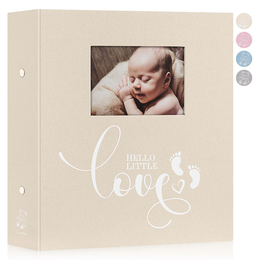Lanpn Baby Photo Album 4x6 600 Pockets, Linen cover Newborn Bebe Memory Book Photobook Holds 600 Horizontal and Vertical Pictures, Picture Album with Front Window Gift for Boy Girl Baby Shower Pink