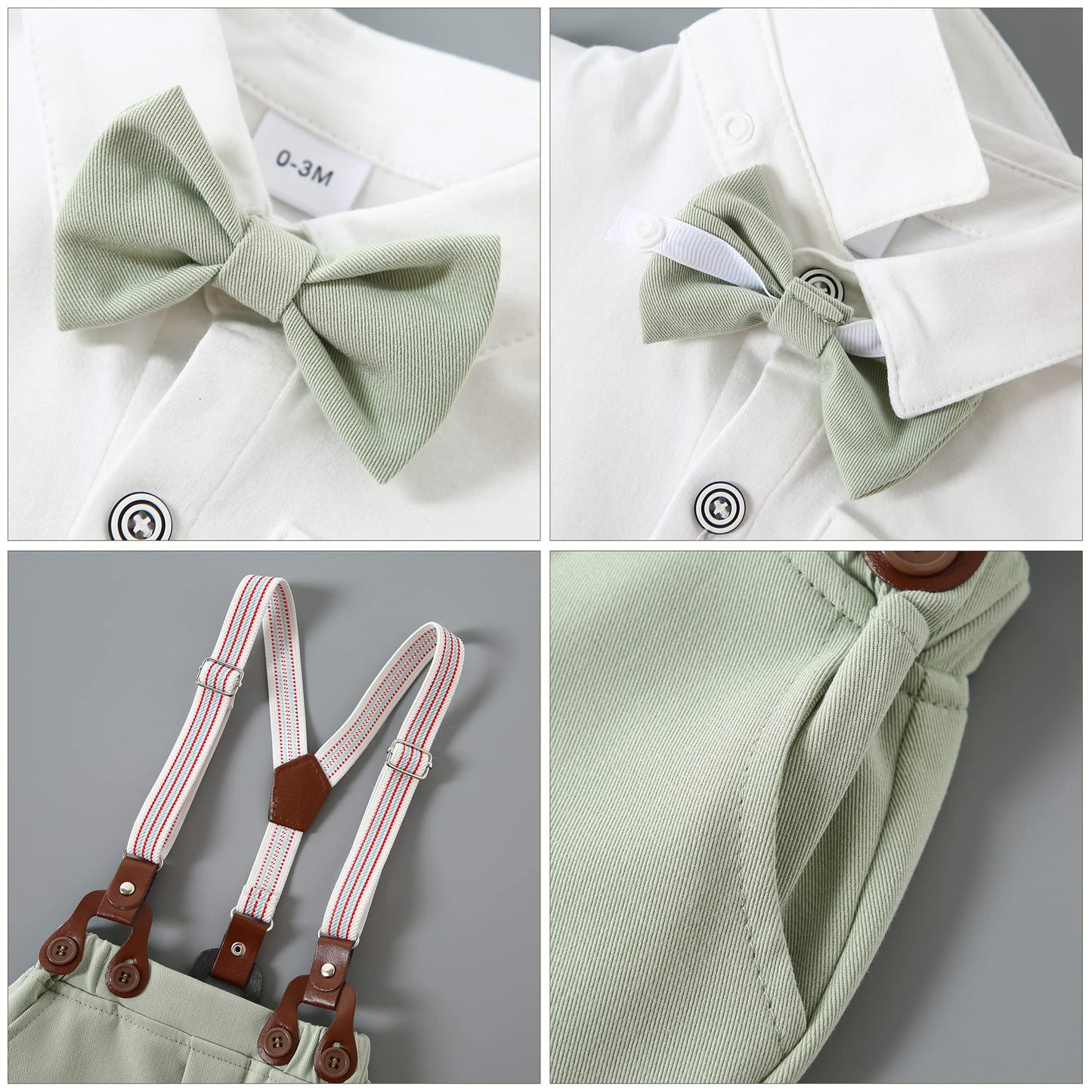 WESIDOM Baby Boy Clothes Suit 0-24 Months Gentleman Outfits, Short Sleeve Dress Romper+Bowtie+Detachable Suspender Shorts Set