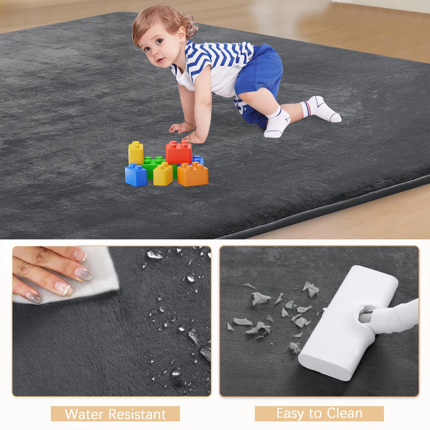 Thick Baby Play Mat for Floor,50 x 50 Playpen Mat,Tummy Time Foam Mat,Ultra Soft Support & Plush Feel,Easy Care with Non-Slip Cushioned for Infant,Kids and Toddler Crawling,Beige