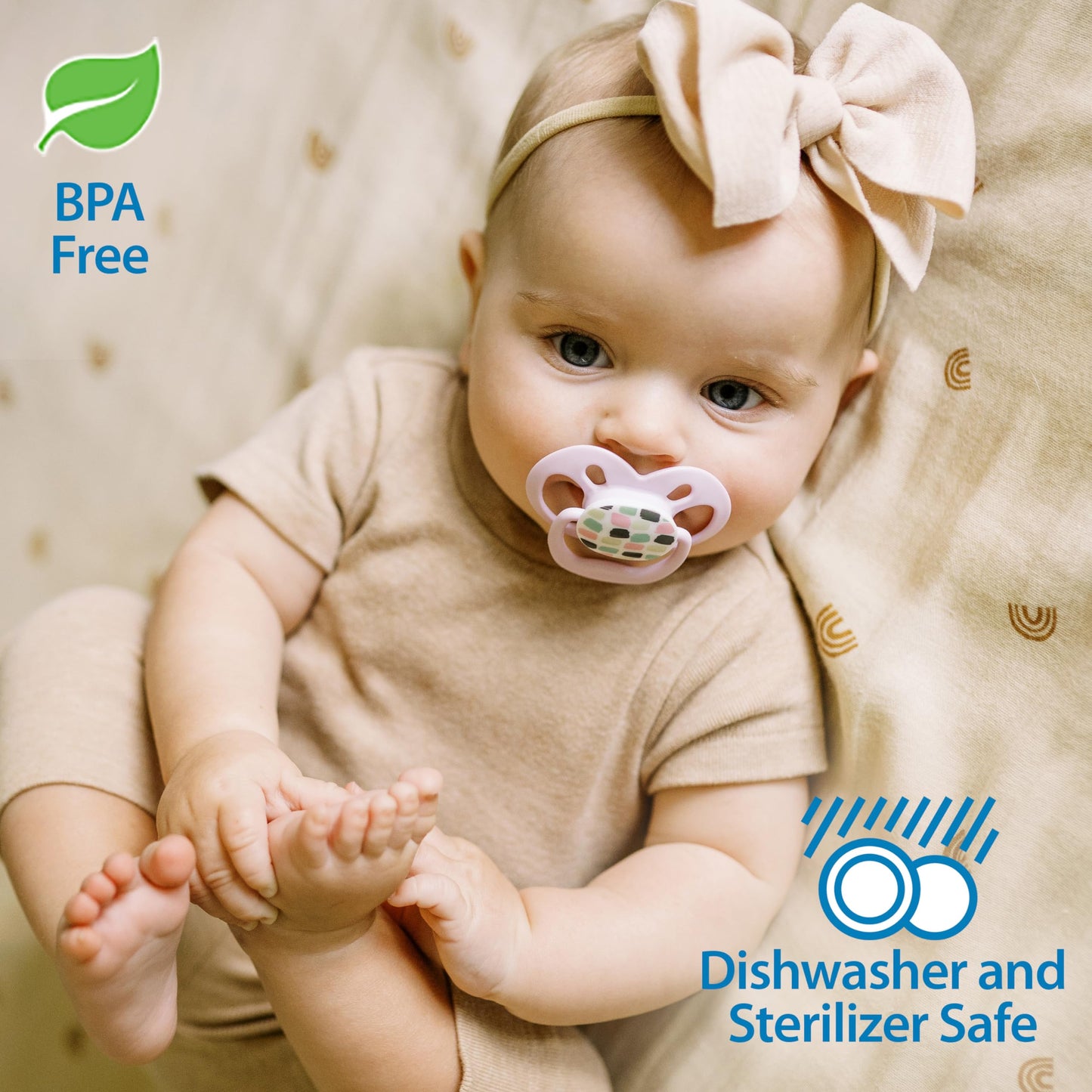 Dr. Brown's Advantage Glow-in-the-Dark Baby Pacifier, Fully Symmetrical Soother with Soft Silicone Bulb, Scooter Squirrel-Purple Nature, 6-18m, BPA Free, 4 Pack