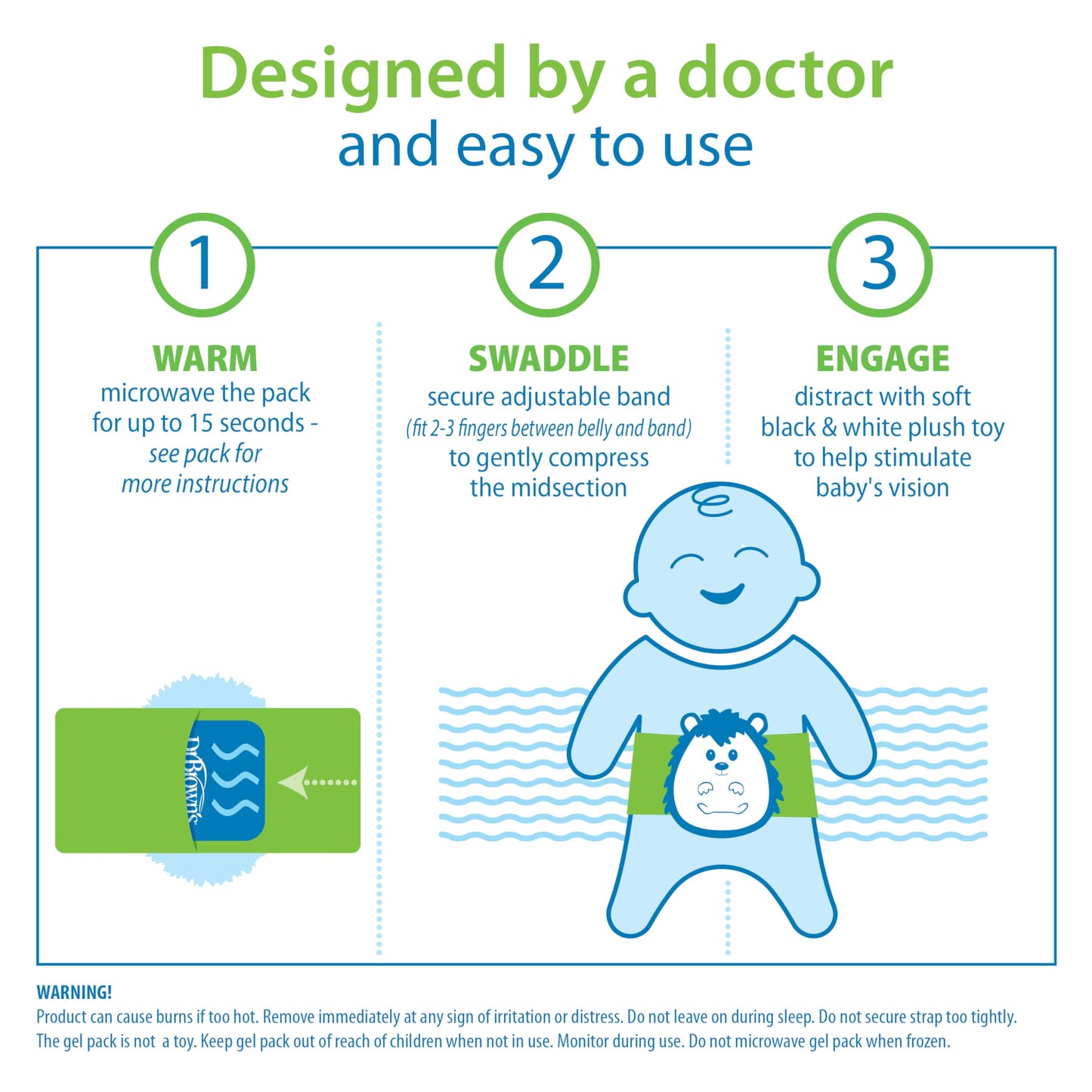 Dr. Brown's Infant Gripebelt Heated Belly Band, Soothe Baby's Tummy with Gentle Warmth and Compression, Hedgehog, 0m+