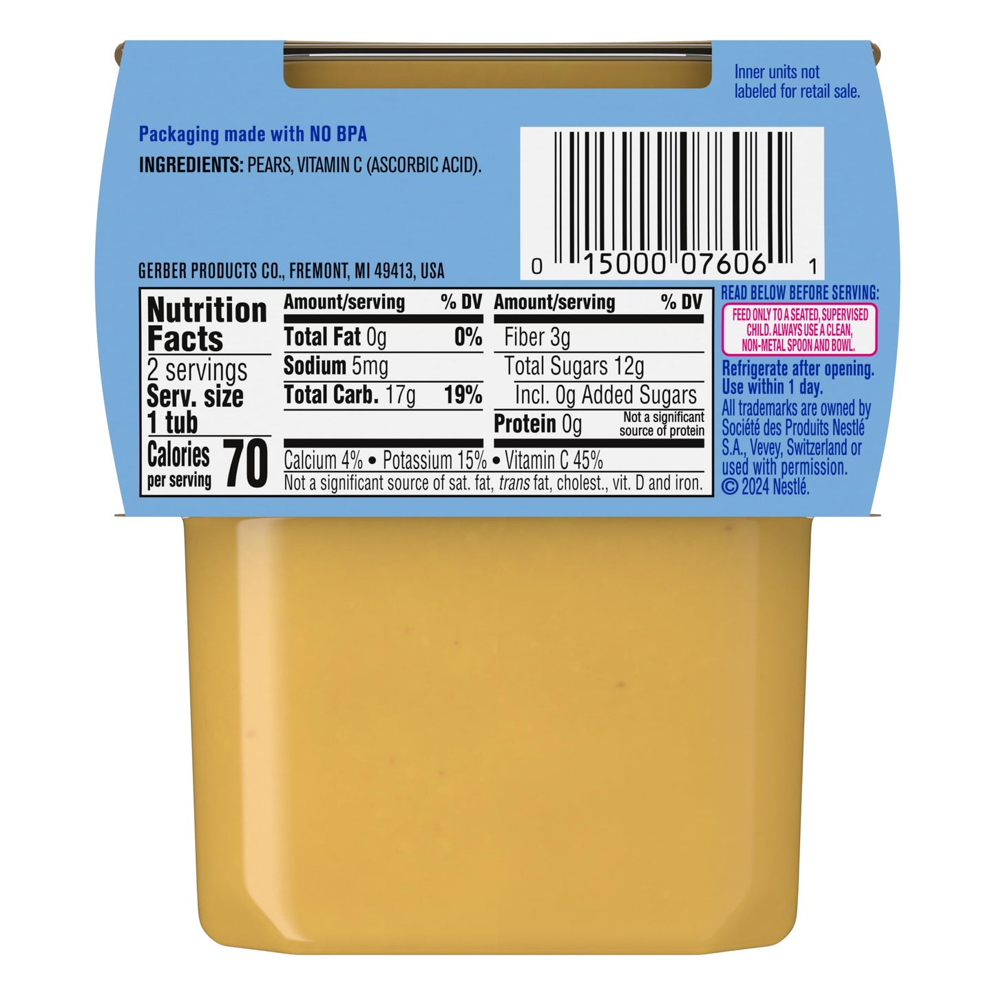 Gerber 2nd Food Baby Food Peach Puree, Natural & Non-GMO, 4 Ounce Tubs, 2-Pack (Pack of 8)