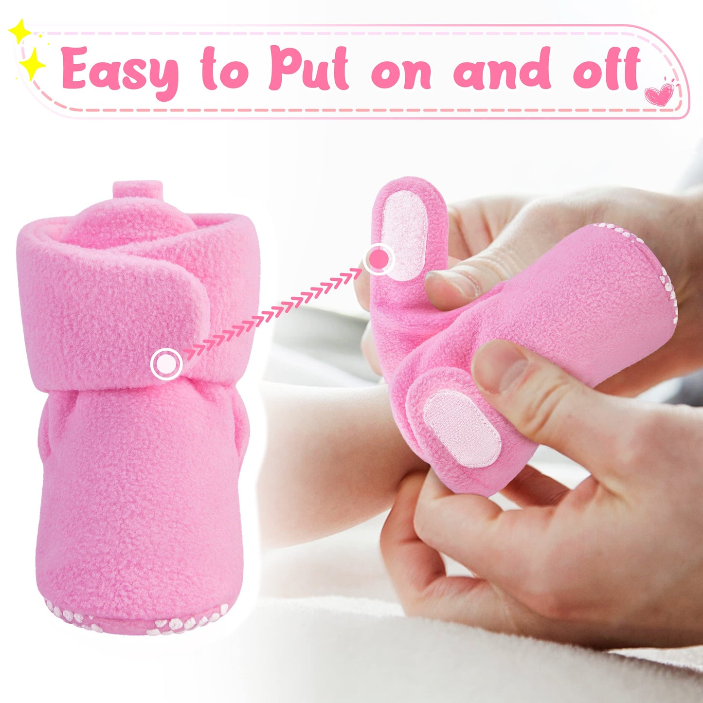Pro Goleem Fleece Baby Booties, Warm Cozy Baby Slippers, Stay On Sock Shoes, Easy to Put on, Unisex Baby Gifts, Soft Non-Slip Adjustable Newborn Boots for Boys and Girls