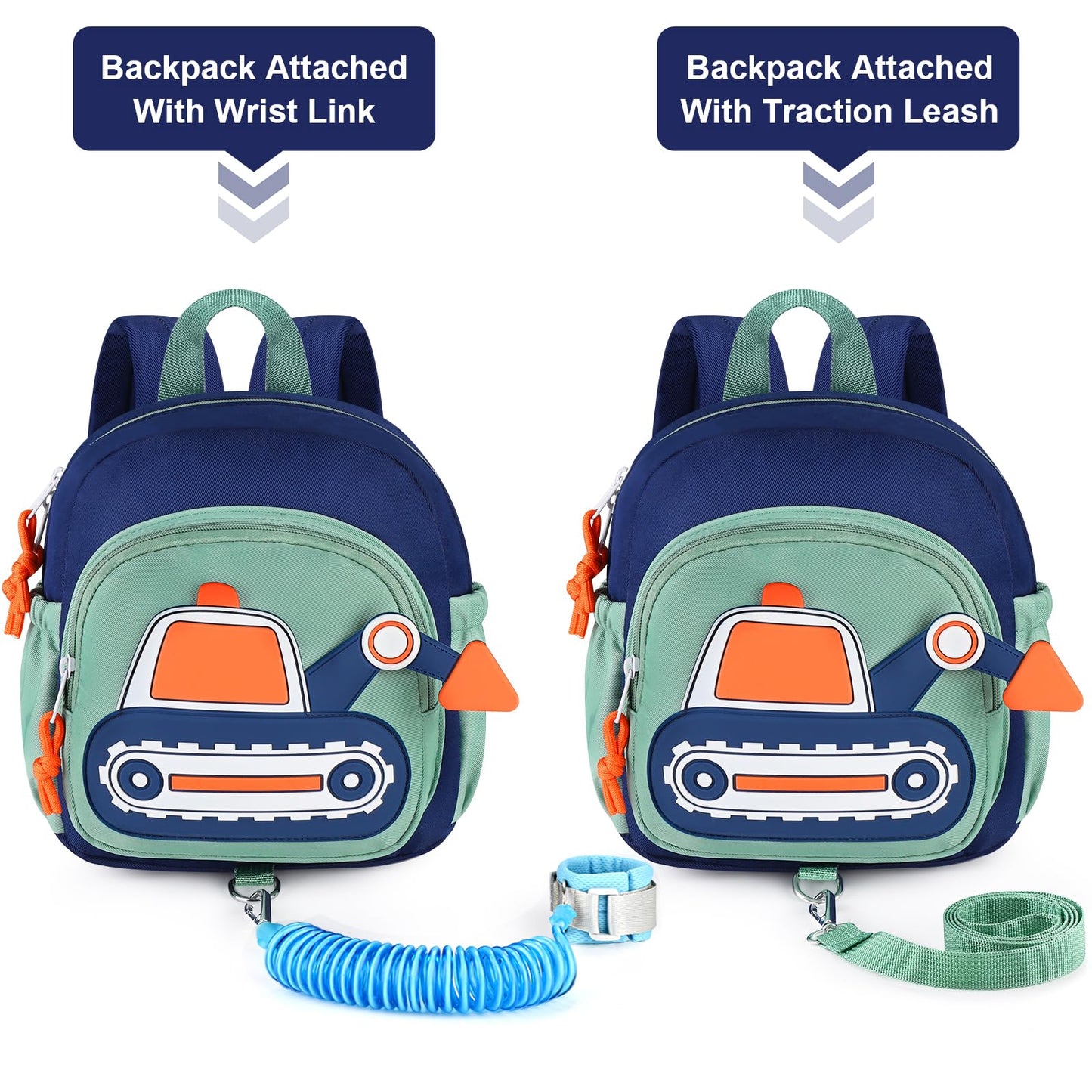 Accmor Toddler Leash Backpack, Children Safety Walking Harness Cute Excavator Bag with Anti Lost Wrist Link, Kids Travel Essential Mini Rucksack Back Pack with Strap Tether for Baby Boys