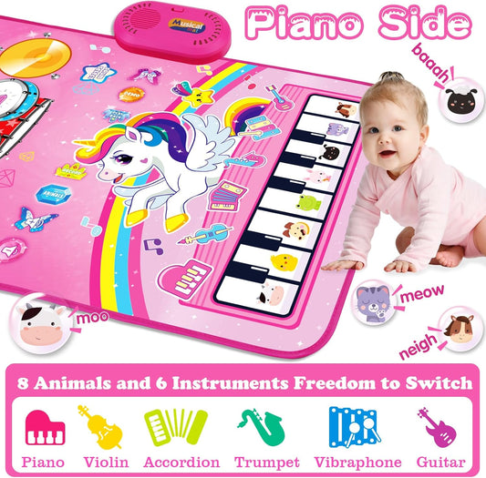 Toys for 1 Year Old Girl Gifts: Baby Music Mat Toddler Toys Age 1-2 - 3 in 1 Piano Drum Animal Touch Unicorn Toy - Infant Musical Toy 12-18 Months Babies Birthday Easter Gifts for 1 2 3 Year Old Girls