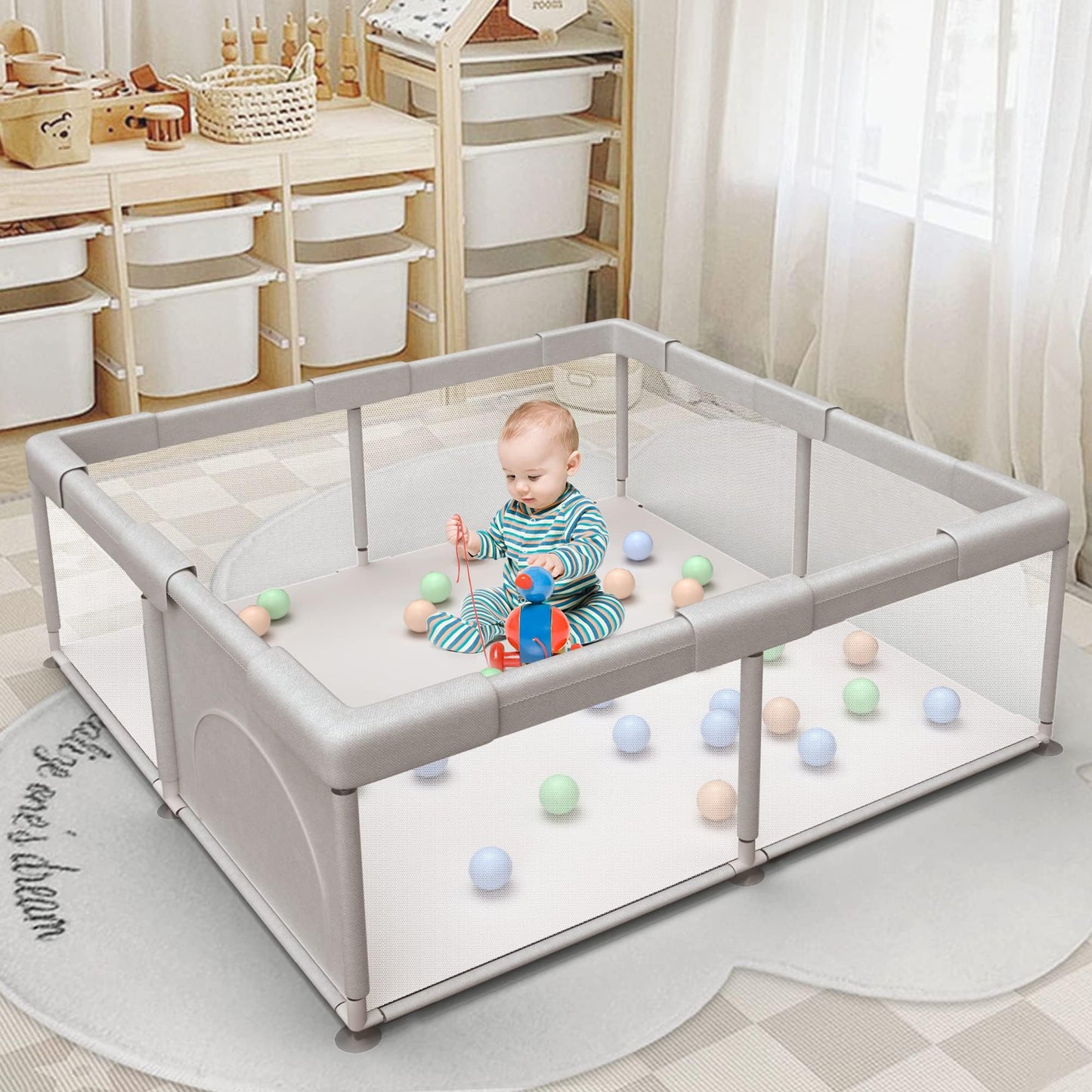 Baby Playpen 50x50 Inch, Play Pens for Babies and Toddlers Baby Fence Baby Play Yards for Indoor & Outdoor with Breathable Mesh Anti-Fall Playpen