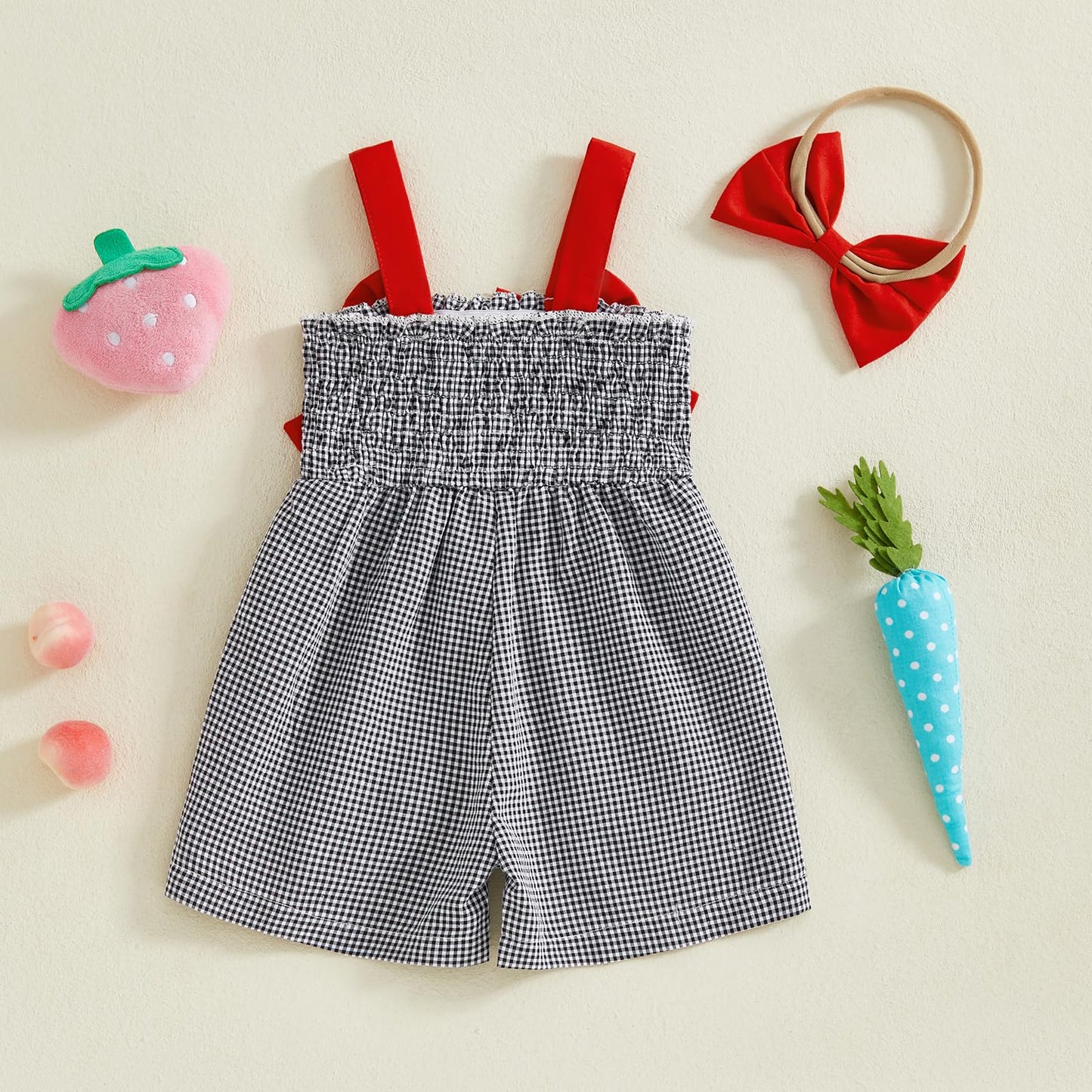 Boho Baby Girl Clothes Summer Toddler Tank Romper Sleeveless Bowknot Ruffle Overalls Jumpsuit Shorts With Headband